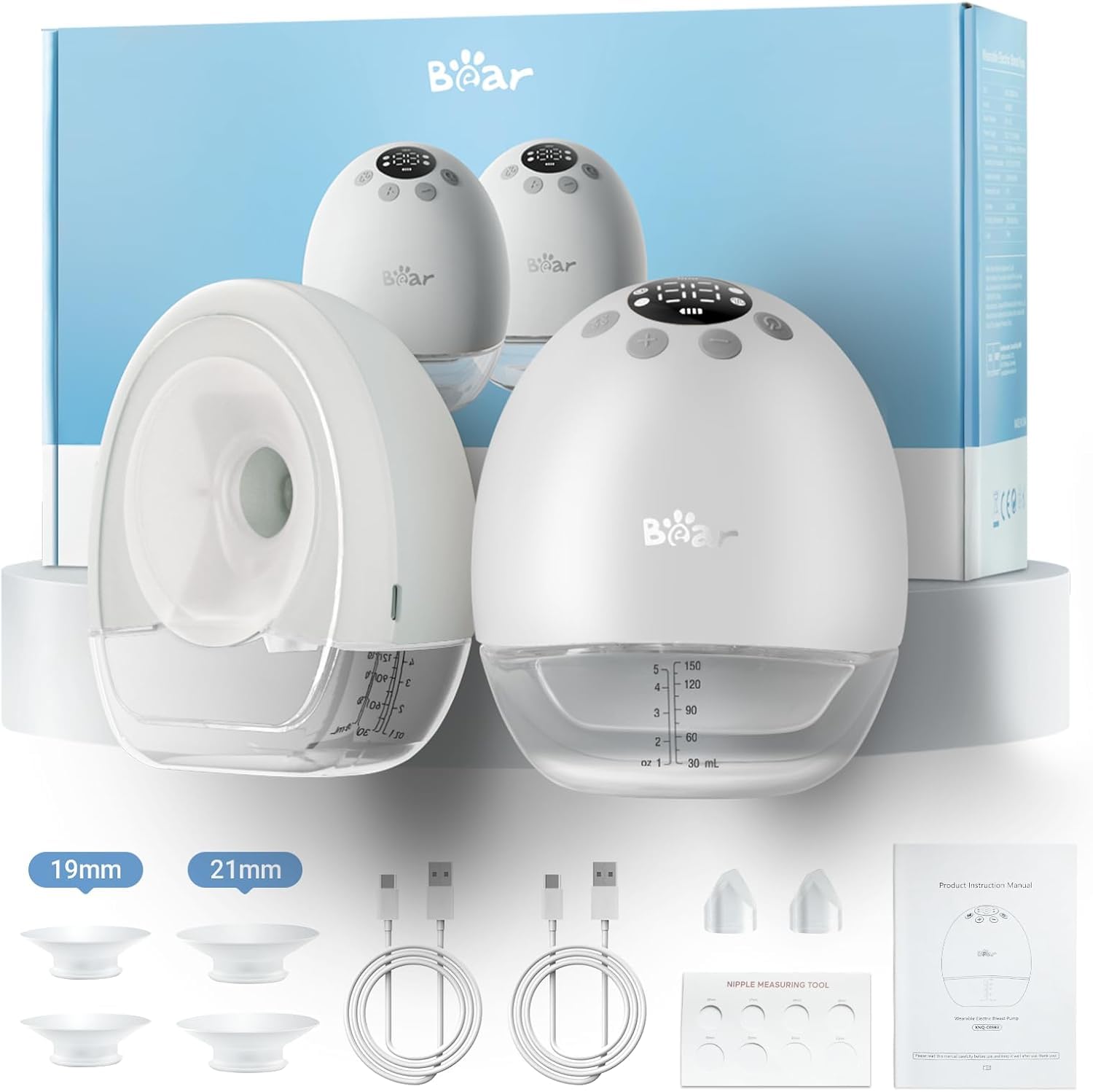 Bear Milchpumpe Elektrisch FreihäNdig Tragbare, 4 Modi & 9 Stufen Mit Auslaufsicherer Flansch, Brustpumpen HäNde Frei Stillpumpen Tragbar, Leise & Leicht FüR Unterwegs, 2 StüCk