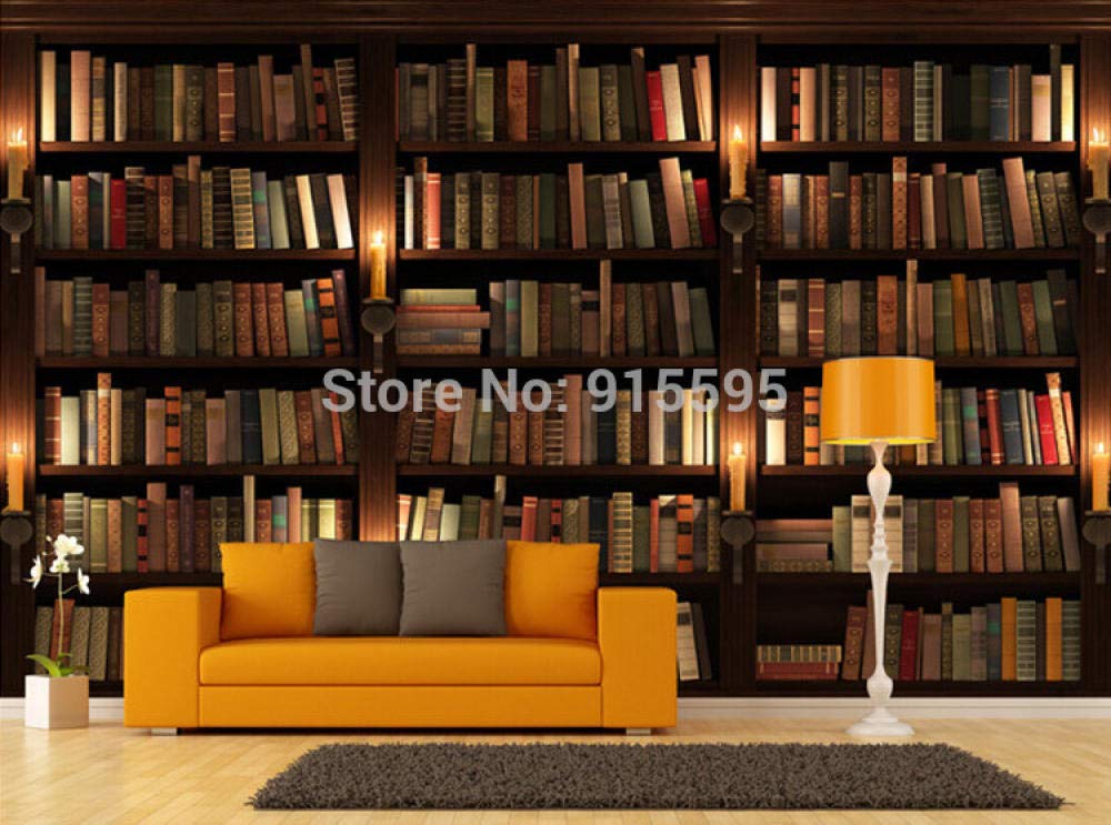 Papier peint panoramique bibliothèque 3D rétro européen WLLLO pour mur TV et salon 400x280 cm
