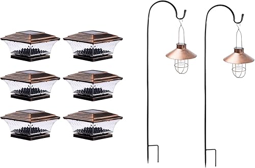 Miniatura 1 de HUYIENO Luces solares de cobre cepillado con tapa de poste y linternas colgantes solares de cobre cepillado