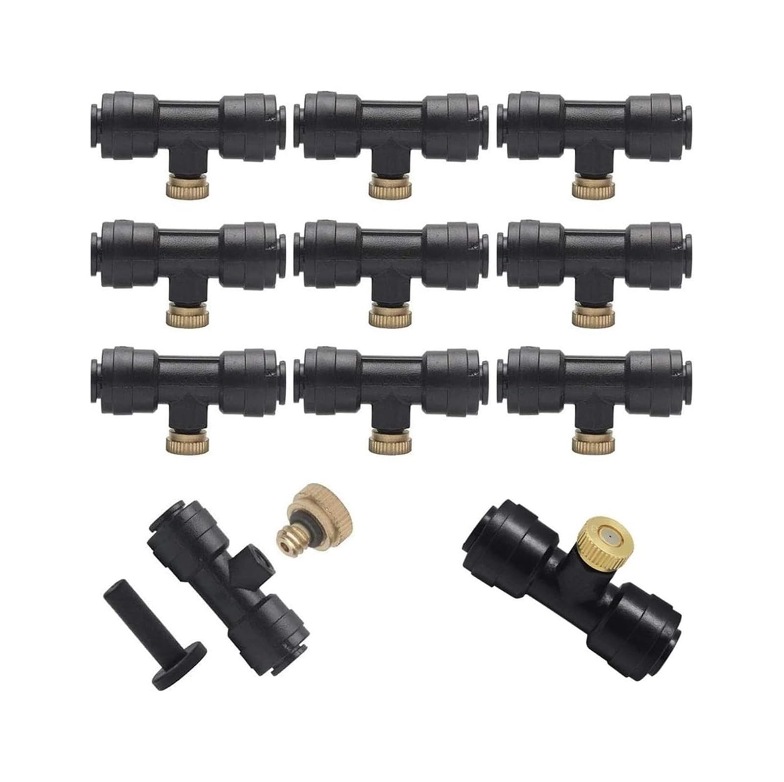 HVMBEUGOS Brass Copper Atomizing Nozzle, 10pcs Brass Misting Nozzles 0.1-0.8mm With 1/4'' Slip-Lock Tees For Outdoor Cooling Garden(0.3mm)