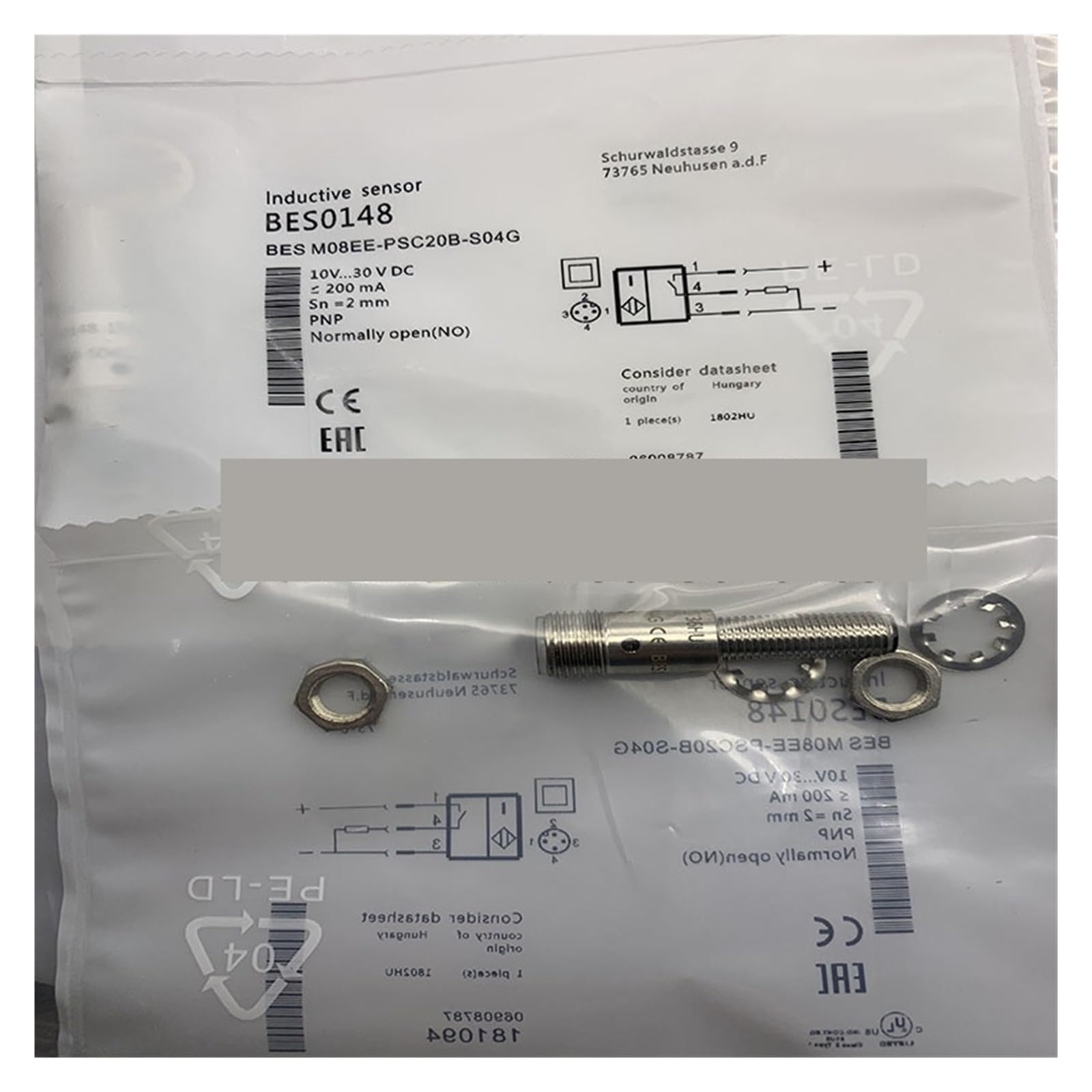 Capteur de proximité M08EE-PSC20B-S04G101 pour alignement de pièces sans erreur