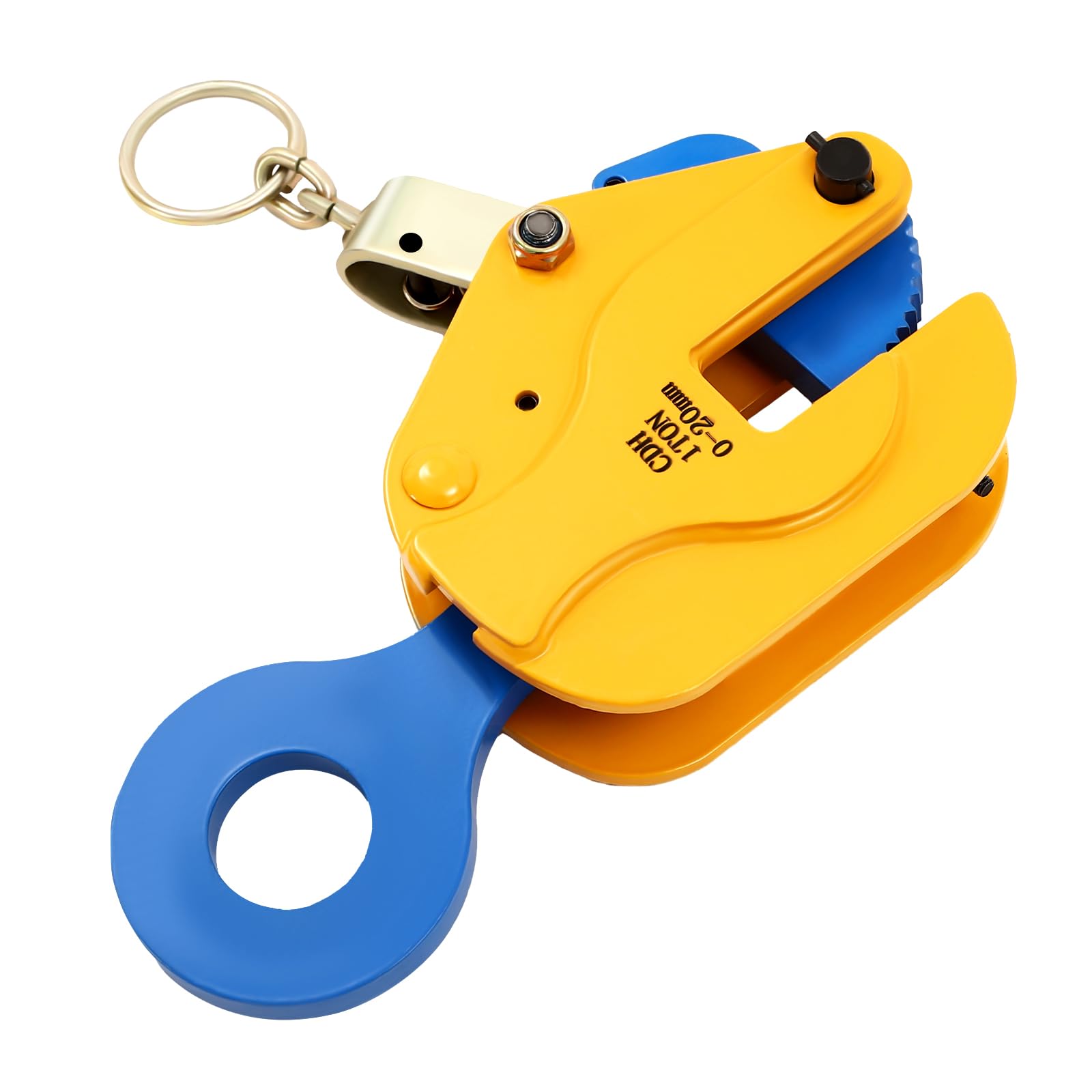 1T Industrial Vertical Plate Lifting Clamp Jaw Opening 0-20mm Non-Slip Heavy Duty Alloy Steel Lifting Clamp with Lifting Ring, Gear Press Block for Vertical Lifting and Transporting, Yellow, Blue