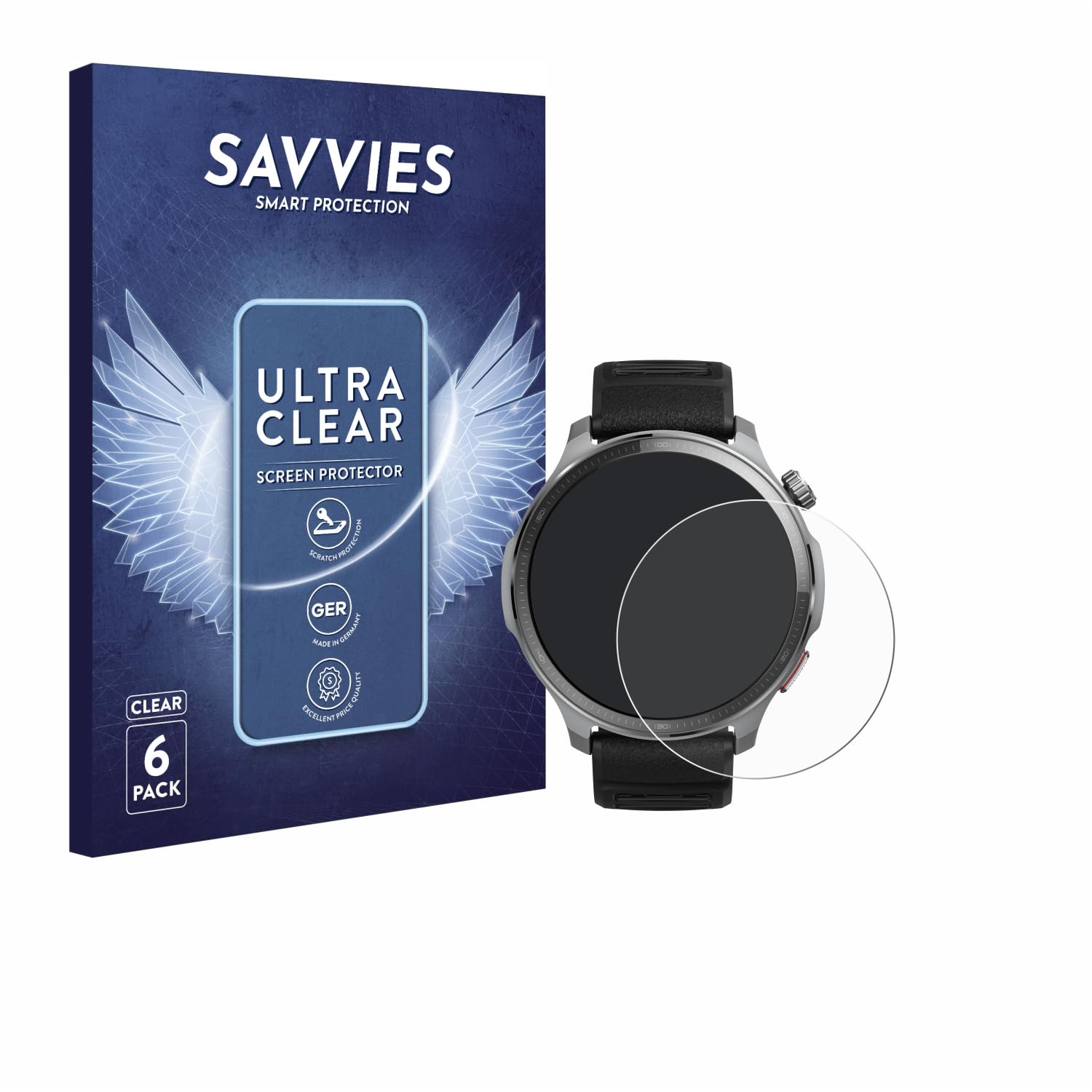 savvies 6 Unidades Protector Pantalla para Huami Amazfit Balance 2 XT | 6 Unidades , Transparente Protección Pantalla Made in Germany, Película Ultra Transparente