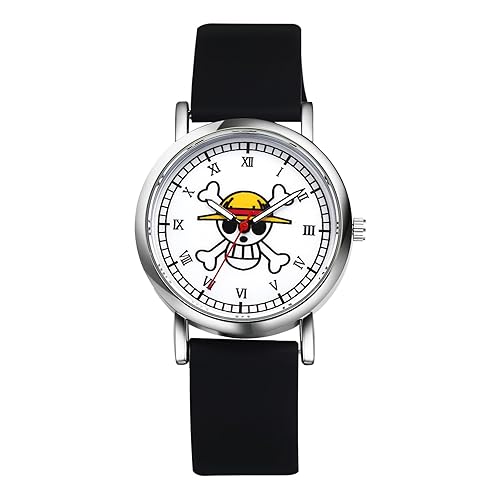 JewelryWe Black Cute Anime Watch: Men Women Simulated Quartz Skull