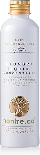 Nontre, concentrado líquido para ropa de bebé, sin fragancia, solución suave, fórmula no irritante, adecuado para pieles sensibles, sin perfume ni