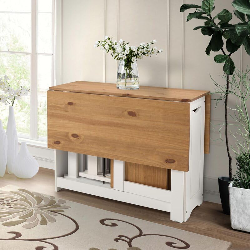 Buyqualia Set de Mesa Plegable con Tapa Color safir y Patas Blancas + 4 sillas Plegables – con alas abatibles y Espacio de almacenaje para Las sillas - 115x95x76 cm
