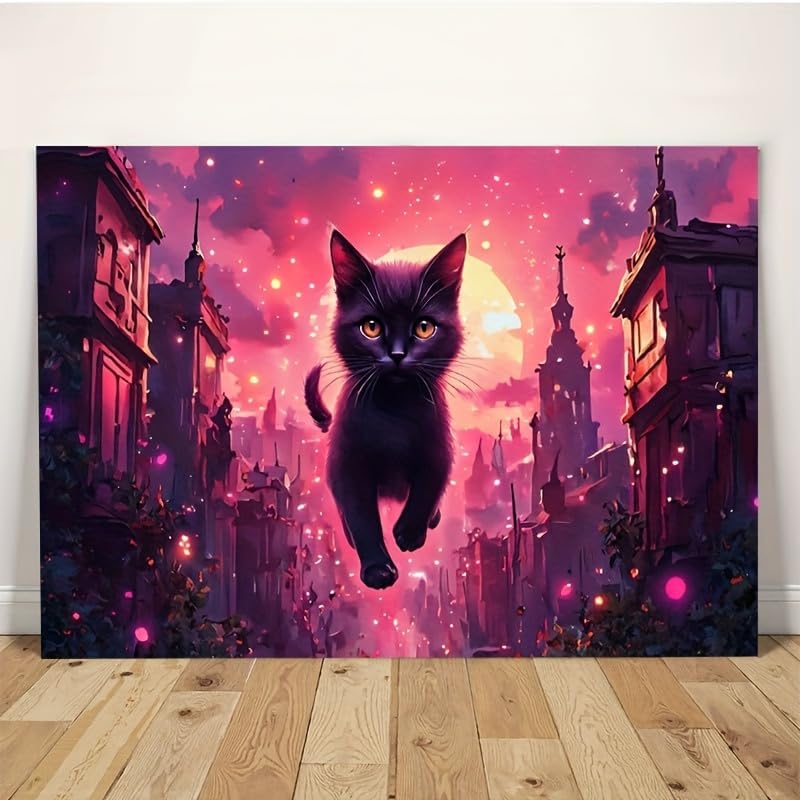 Miniatura 3 de Canvas Wall Art Painting Synthwave Retro 80s Aesthetic Cyber-cat Neon Grid Framed Aesthetic Gifts Waterproof Easy to Hang for Apartment Studio Kids
