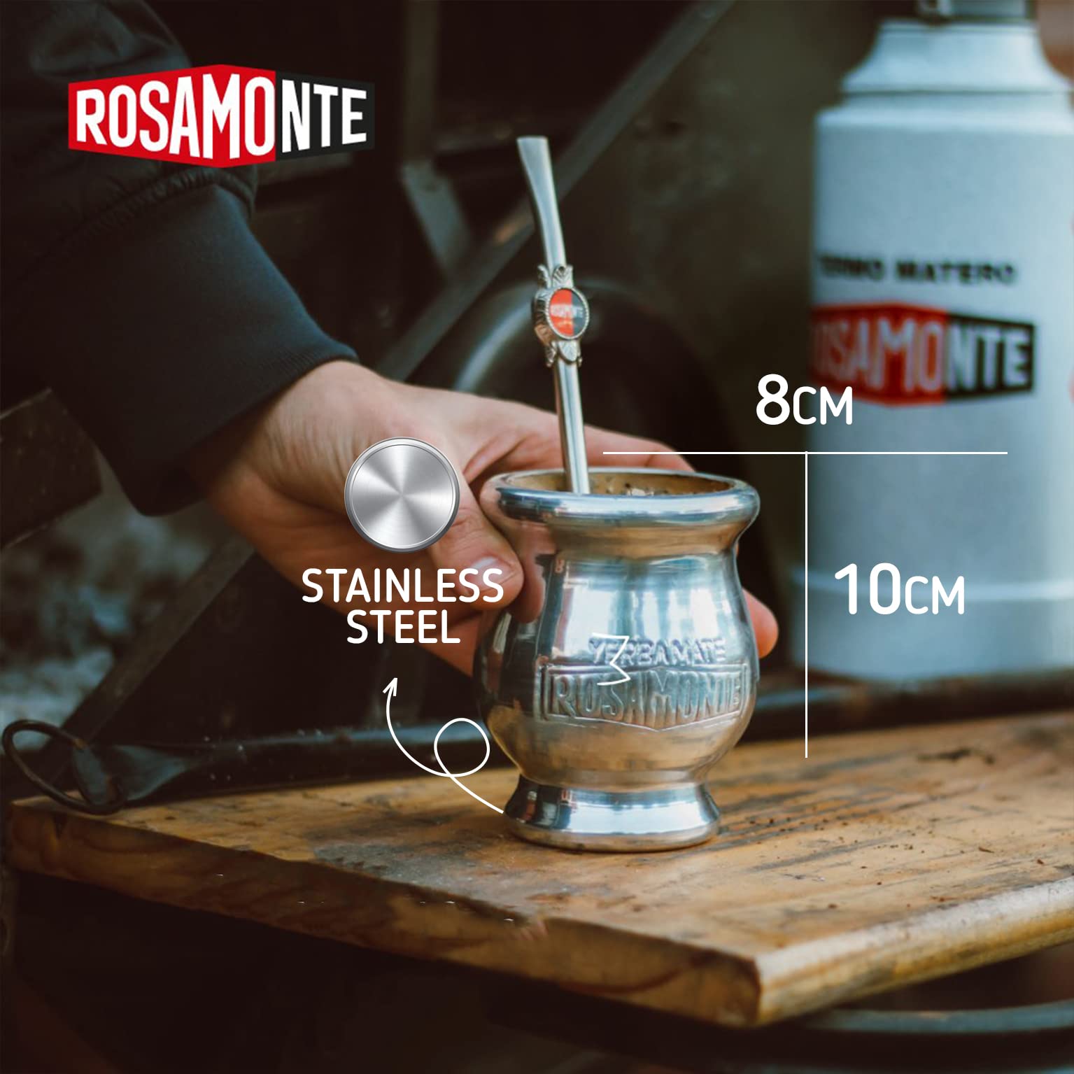 Yerba Mate Herbata Set: Rosamonte Tradycyjny 1kg + Próbka (40g) | Drewniany Kubek do Mate pokryty Aluminium (Tykwa) i Słomką (Bombilla) |Bogaty w Antyoksydanty |