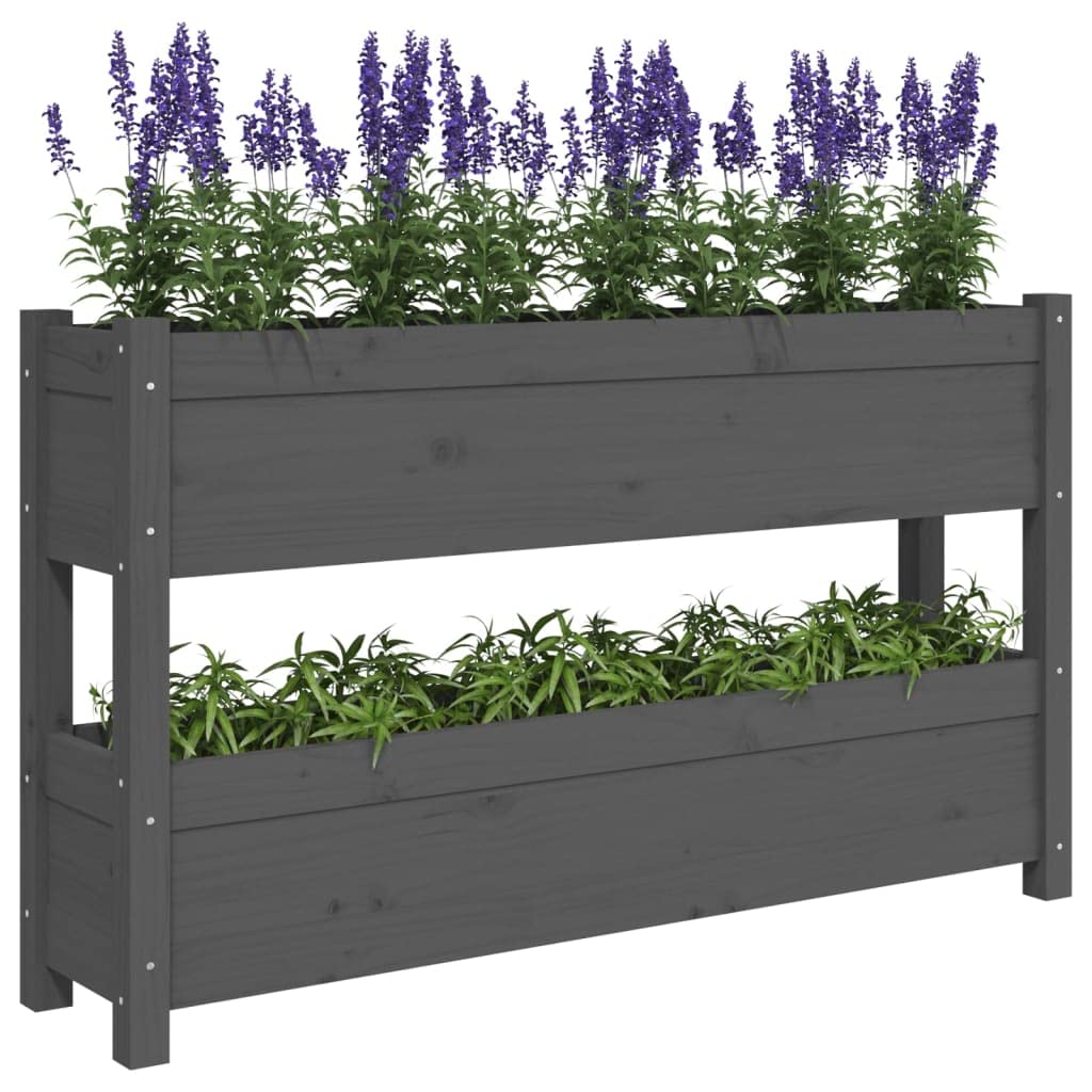 Bancal de madera maciza de pino 112 x 25 x 66 cm, color gris macizo, jardinera para balcón, maceta elevada para terraza, salón
