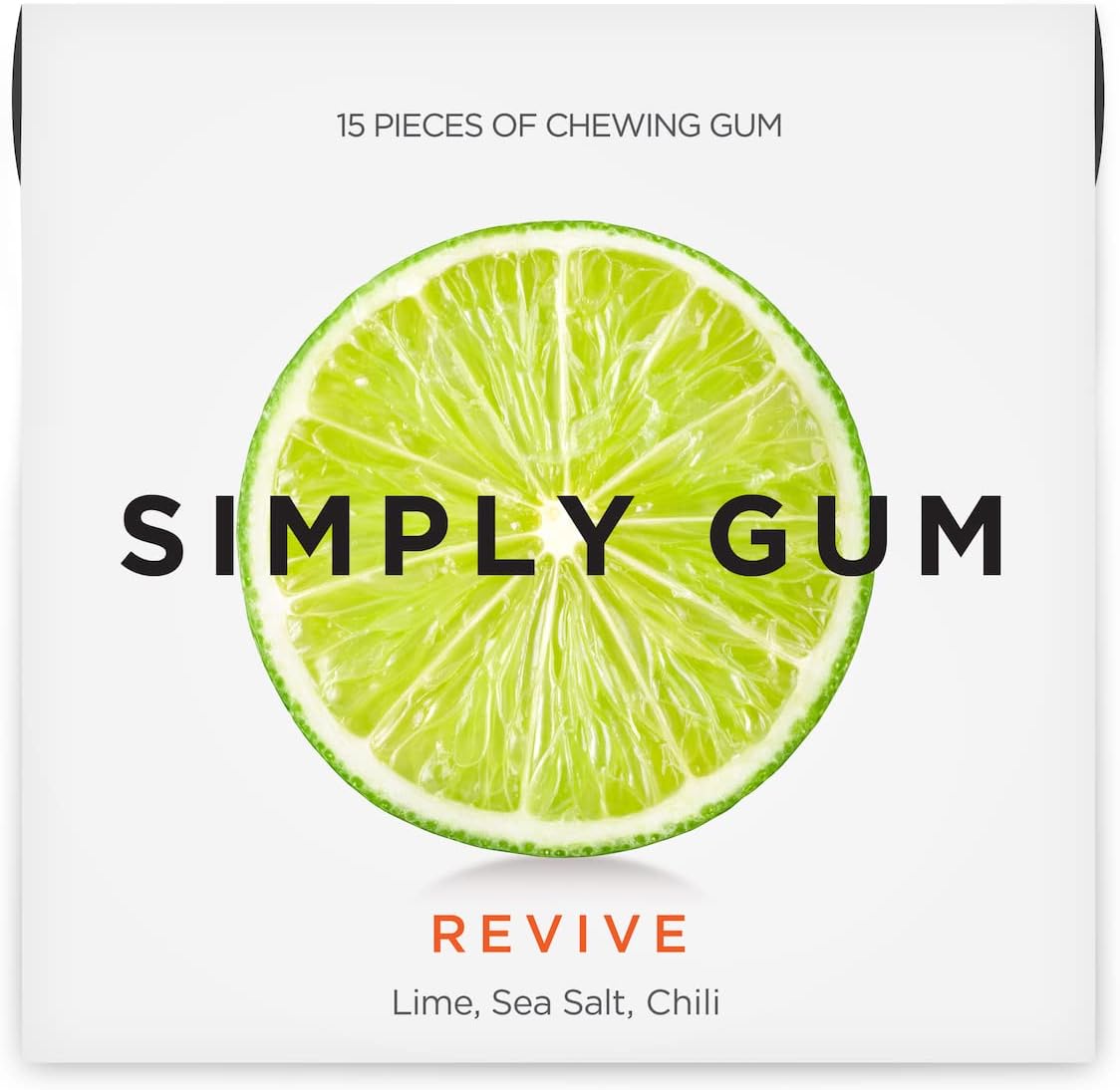 Simply Gum | Natural Chewing Gum | Revive with Lime | Pack of Six (90 Pieces Total) | Plastic Free + Aspartame Free + non GMO