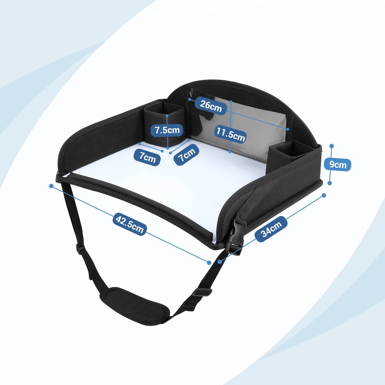 INFANZIA Reisetisch Kindersitz für Kinder - Knietablett, Snack Tablett, Kindersitz Rücksitz für Auto Flugzeug Zug Reisen - Unterstützung, Faltbarer Organizer (Schwarz)