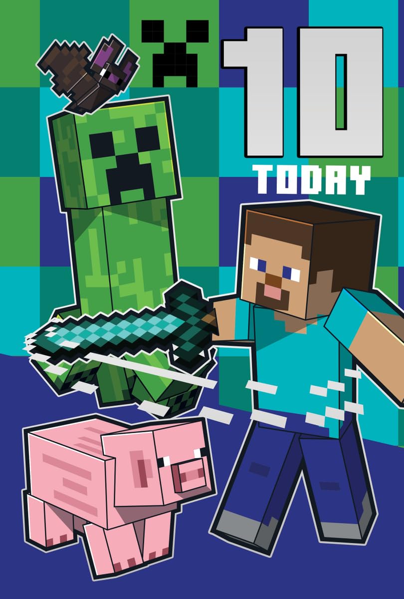 MINECRAFT BIRTHDAY CARD WITH STICKERS AGE 10, 10TH BIRTHDAY, GAMING CARD, FOR HIM, HER, BROTHER, SISTER, COUSIN