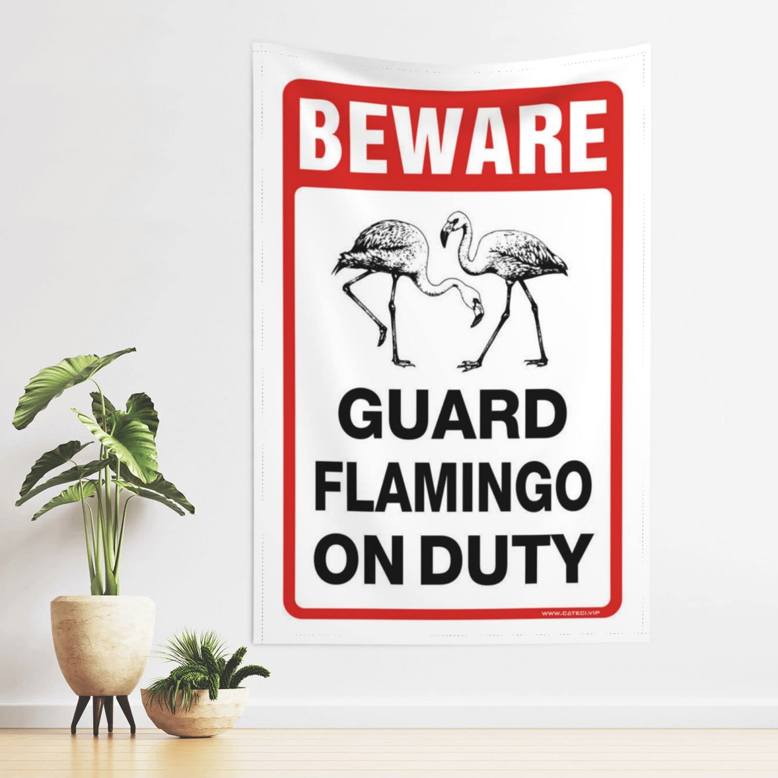 Pravoxi Men's One Color Home Decor Beware! Guard Flamingo On Duty Tapestry Bar For Man Cave Unique Tapestry(100X150cm)