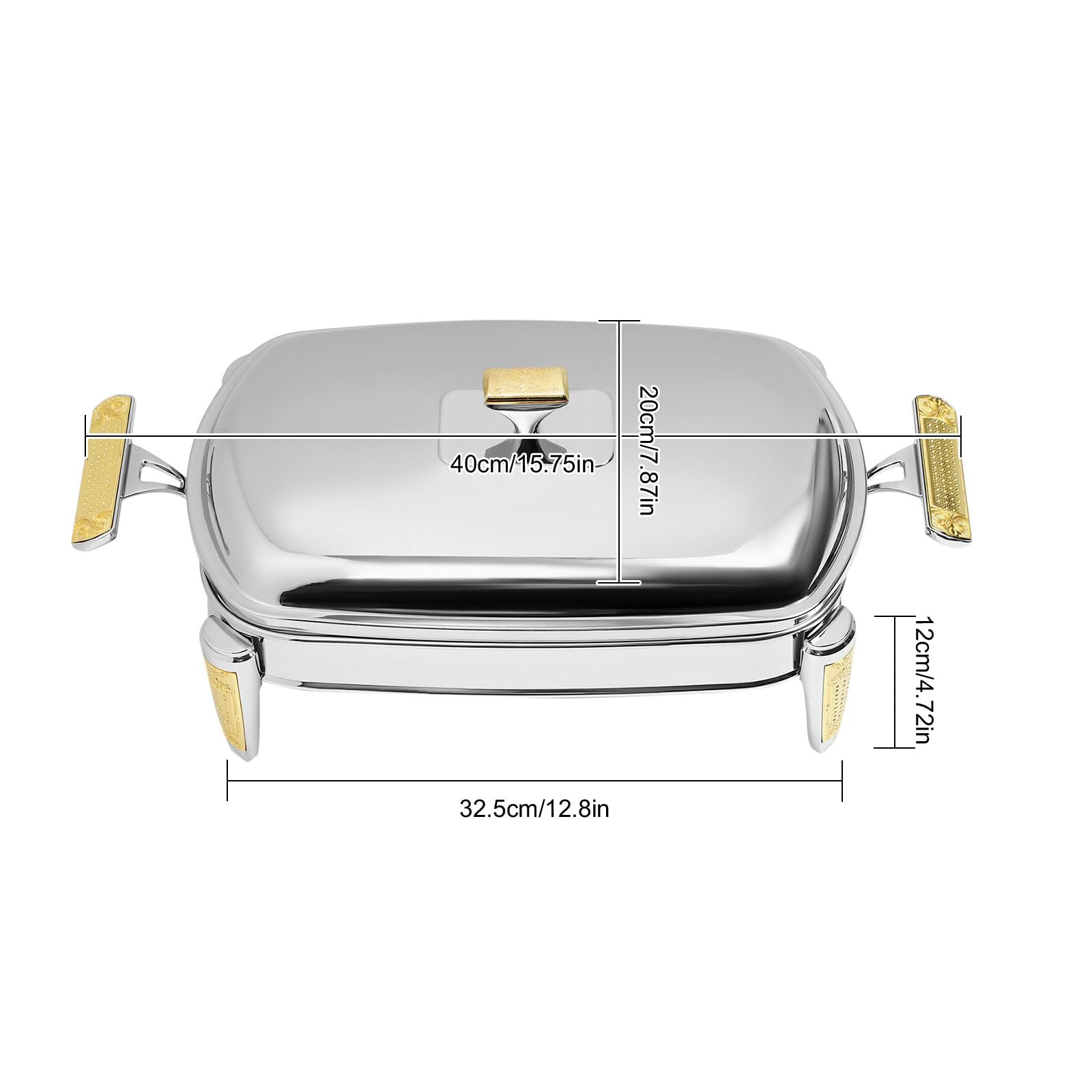 Serbatoio per alimenti in vetro da 2,2 l, con padelle, rettangolare, per pasti, chafing dish gastro con coperchio, per catering, buffet e feste, accessori per buffet, argento
