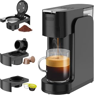 3-in-1 Capsule Coffee Machine for Original Capsule, Dolce Gusto & Ground Coffee, 3S Fast Heating Single-Serve Automatic Espresso Coffee Machine, 0.8L Tank, 20 Bar Pressure, 1450W (Black)