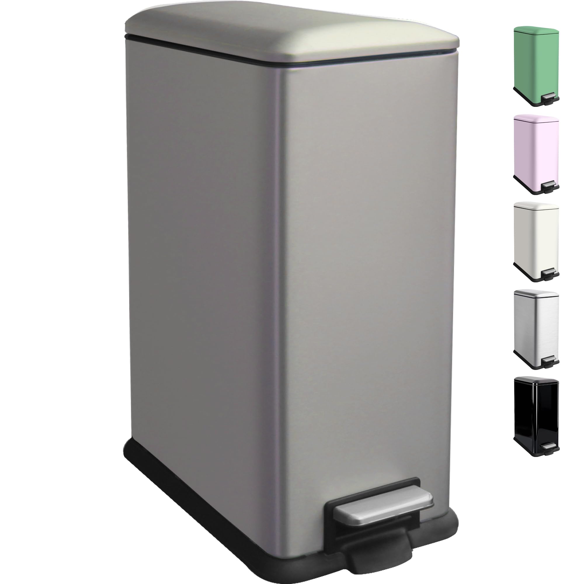 Ullege Kitchen Bin, 45L Stainless Steel Pedal Bin with Inner Bucket, Large Rubbish Bin with Soft Close Lid,Bin for Kitchen, Living Room and Office, Grey
