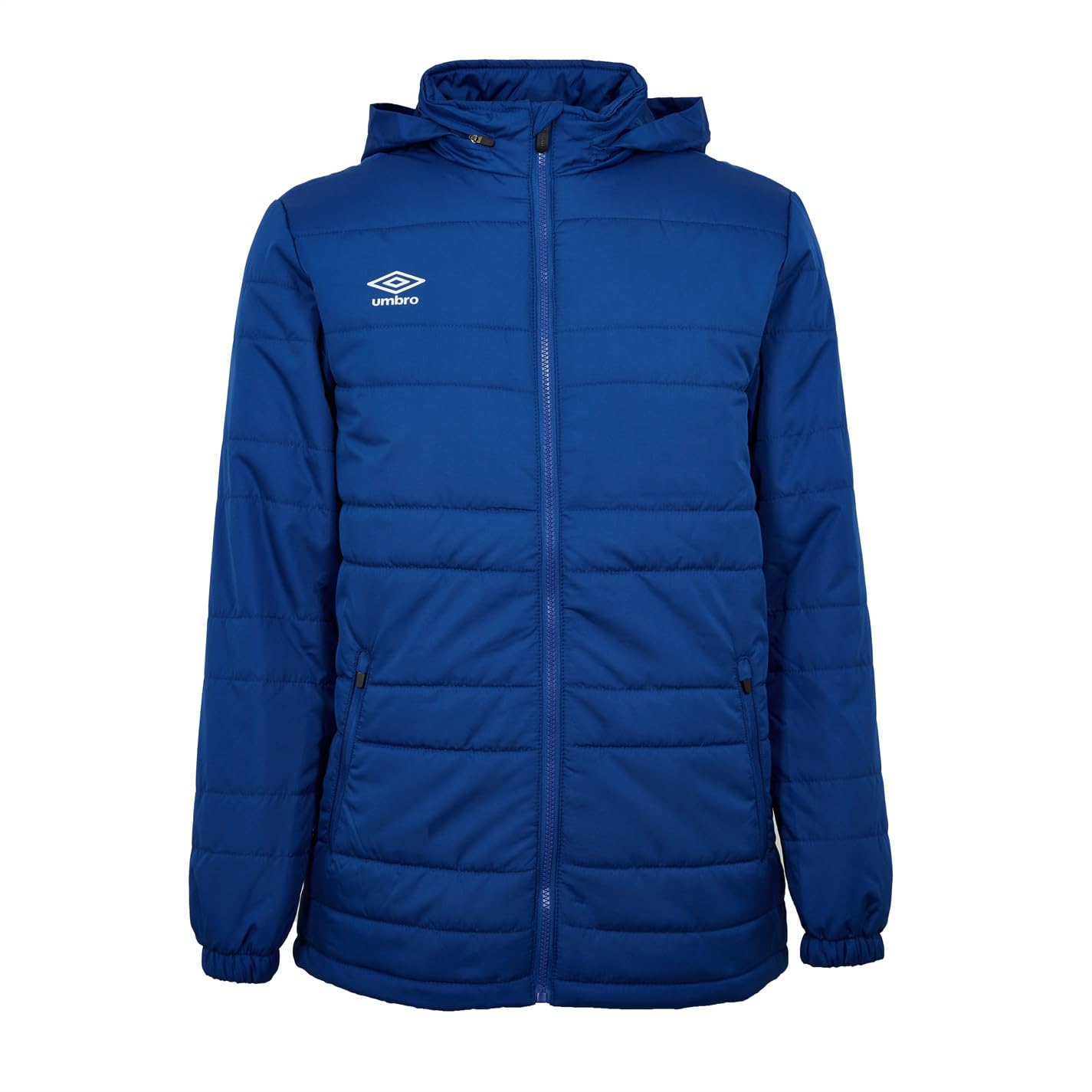 Umbro Men's Royal Blue Club Essential Bench Jacket L Quilted Hooded Zip Jacket