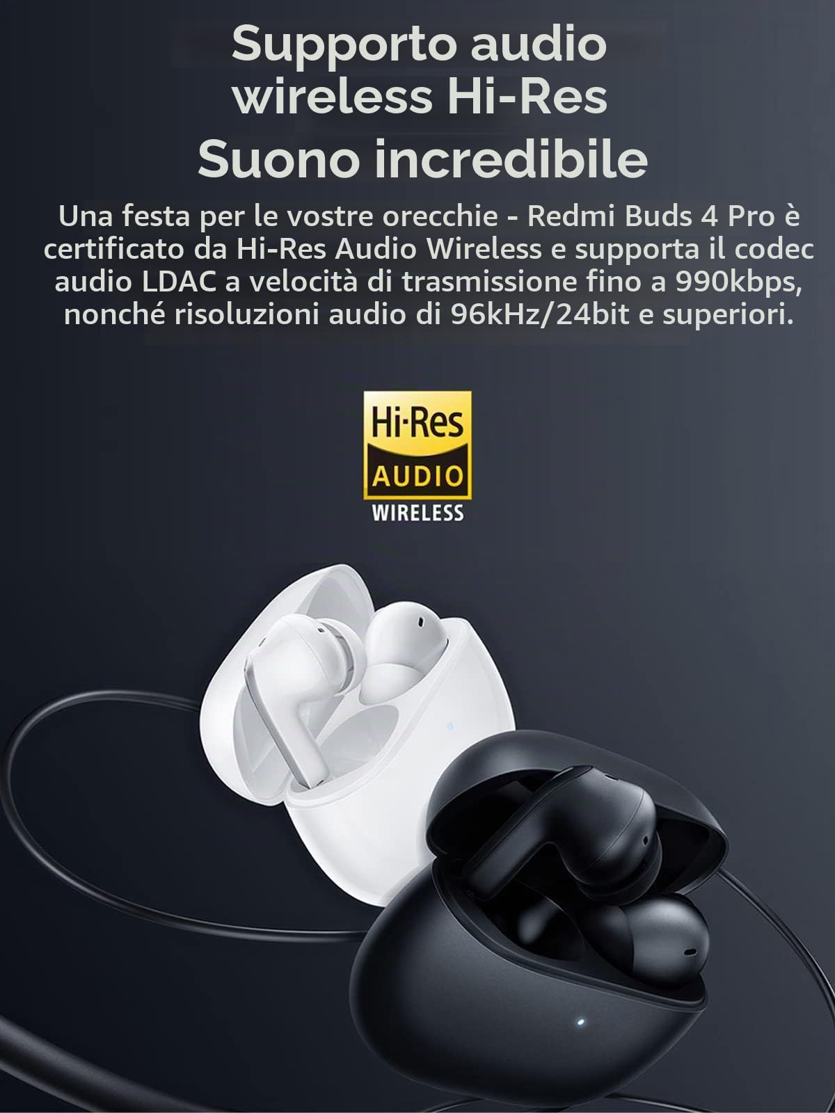 XIAOMI Redmi Buds 4 Pro, Auricolari Bluetooth 5.3, Carica Wireless, Audio Hi-Fi, Fino a 36 ore di Batteria, Connessione Due Dispositivi, Cancellazione del Rumore ANC, Moon White, Versione Italiana