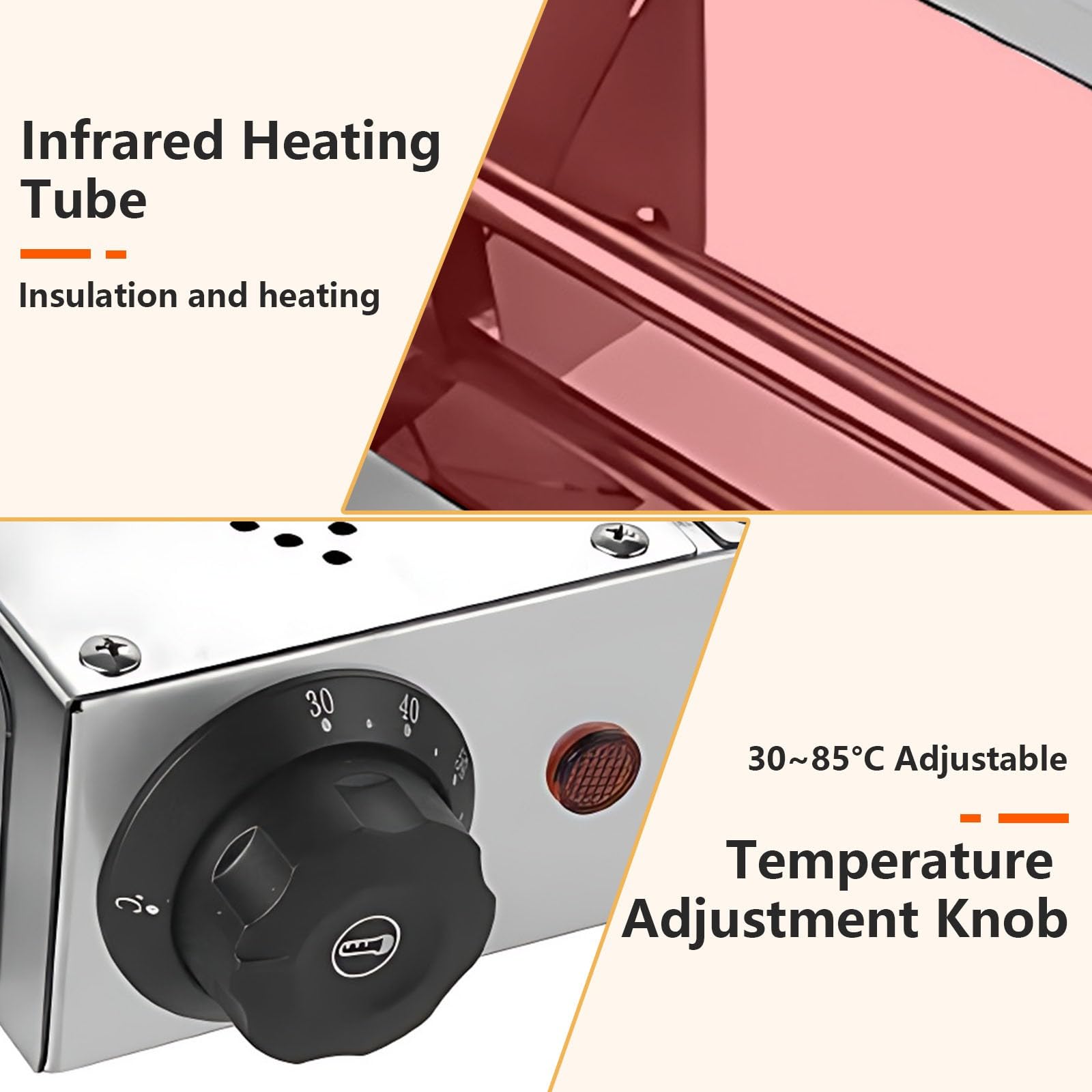 Lámpara de Calor de Alimentos, Suspensión Lampara Calor Cocina Acero Inoxidable, Calentador de Alimentos para Buffets y Hoteles Temperatura Ajustable(2 Piezas, 60cm)