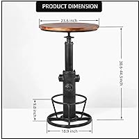 BOKKOLIK Height Adjustable Industrial Bistro Bar Table - 38.6-44.4" Swivel Pine Wood Top for Kitchen, Pub, Office