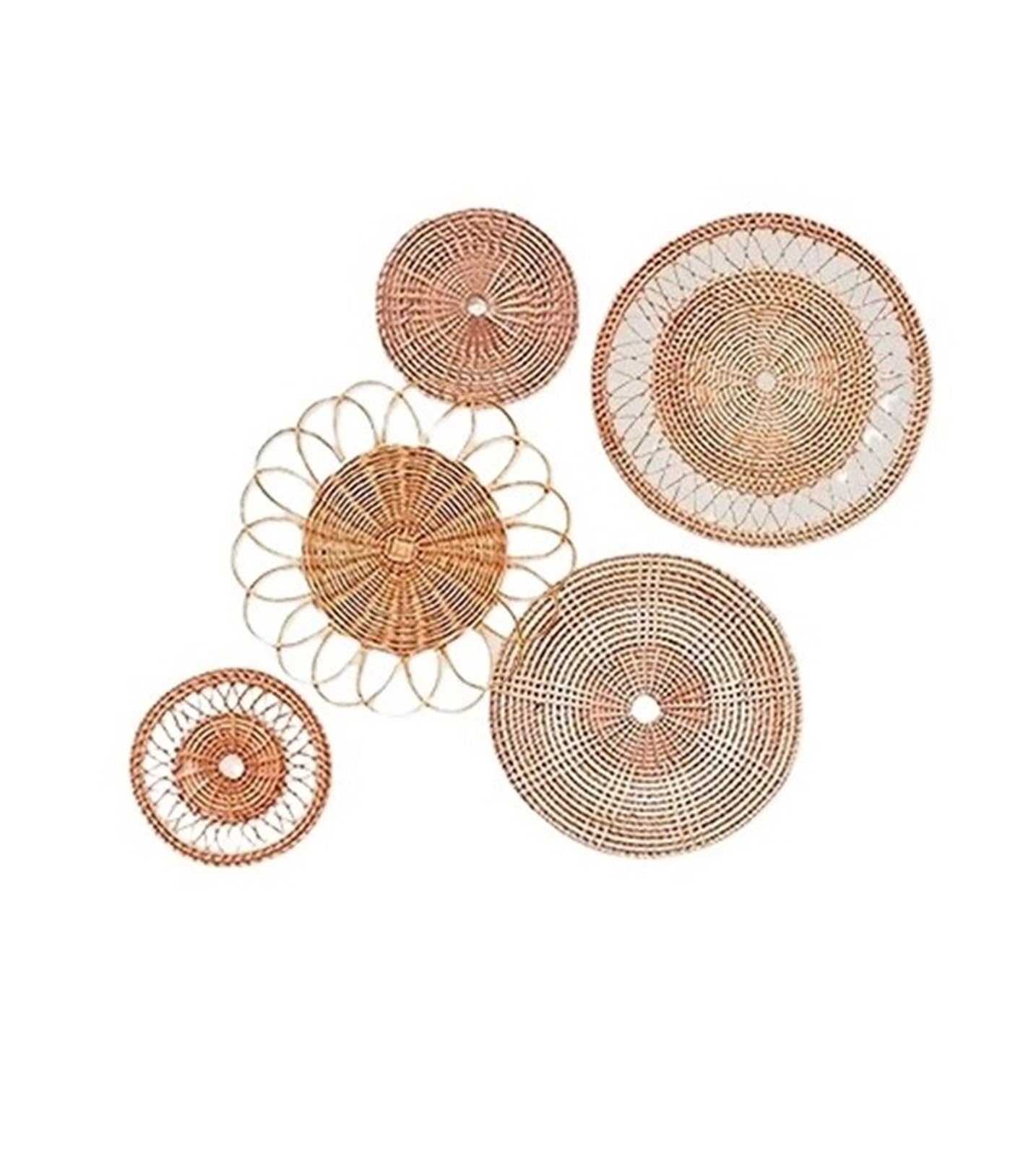Cesta Mural de ratán Cesta de Pared Tejida, Juego de 5 cestas Colgantes de Mimbre for decoración de Pared, cestas de Pared Hechas a Mano for Sala de Estar y Dormitorio
