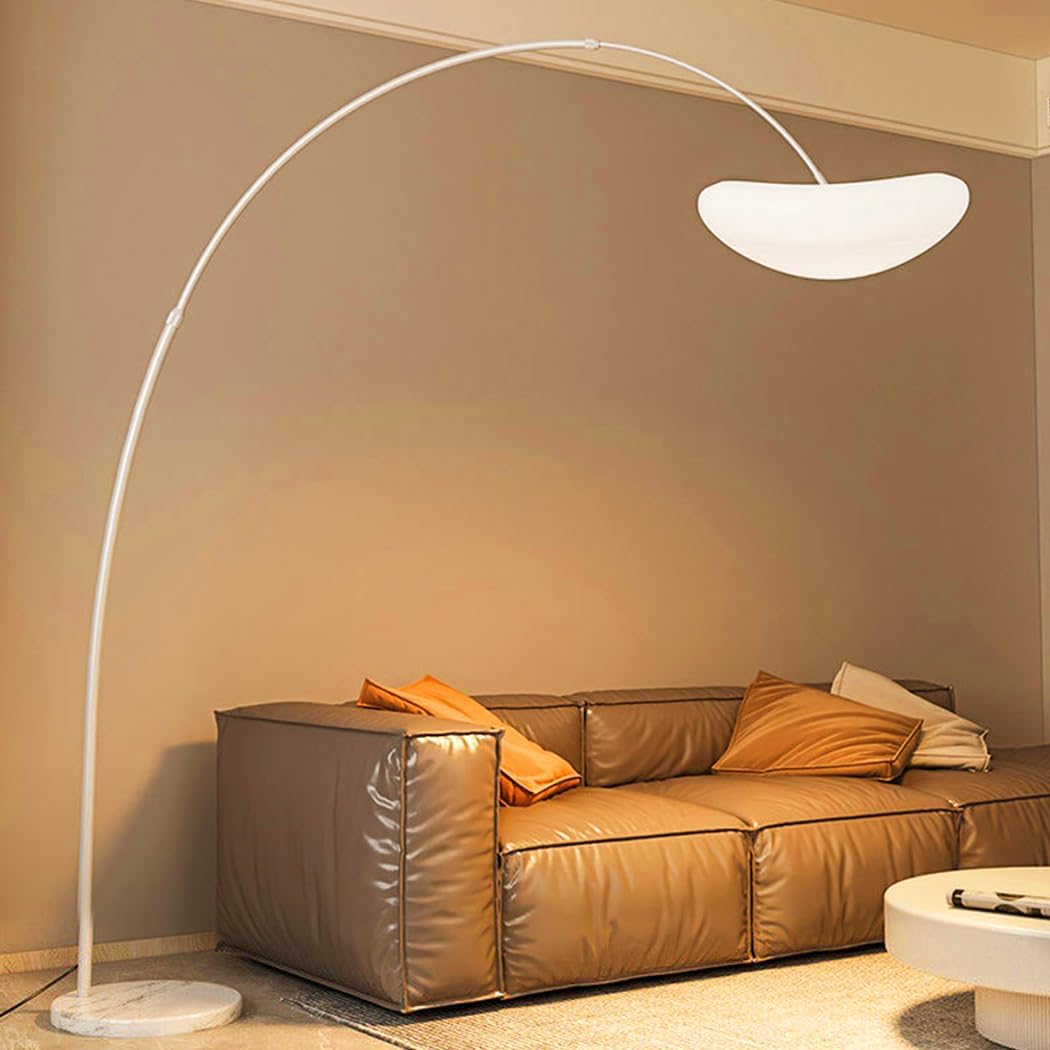 HOCC Nordic Style Modern Fishing Floor Lamp with Marble Base, with Three Colors using Ground Switch, Suitable for Villa Vertical lighting, Living room Lighting, Bedroom Decoration Lamp. (White)
