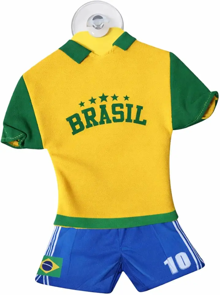 Mini Uniforme Torcida Brasileira Camisa e Shorts Brasil com Ventosa Amarelo e Verde Decoração Temática Futebol