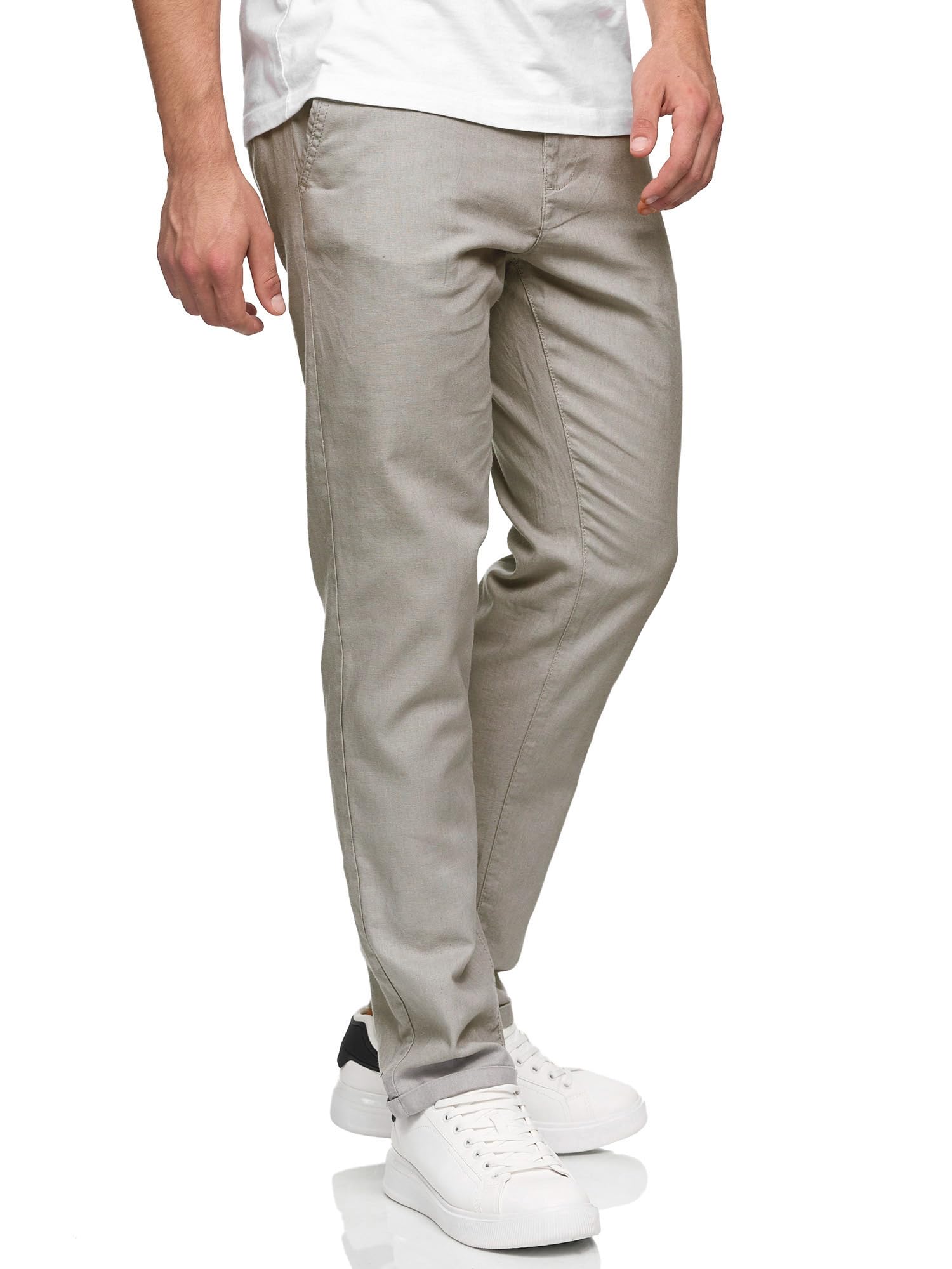 Indicode Herren Bryne Stoffhose aus Baumwolle und Leinen mit 4 Taschen