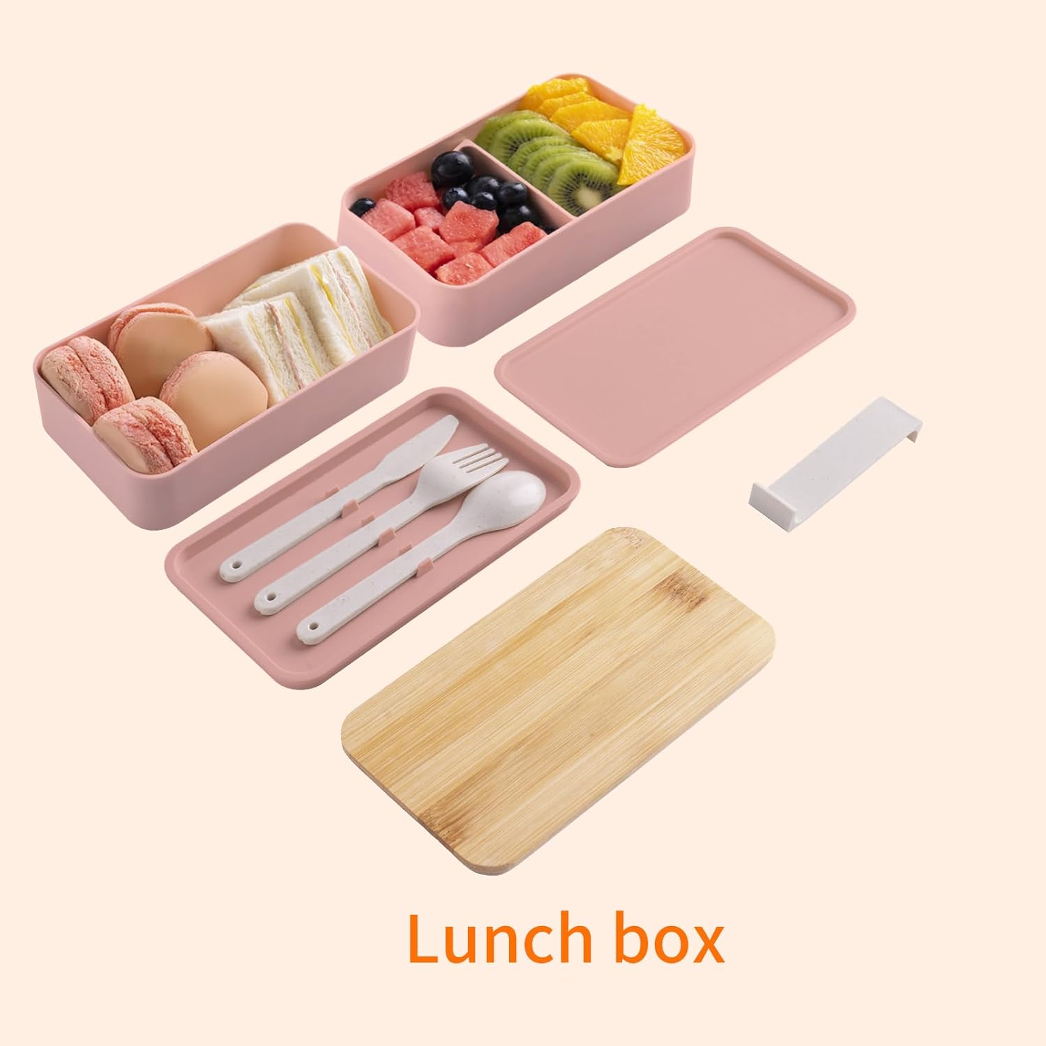 Bento Box Adult Lunch Box with Dividers, Pink, Plastic - Image 5