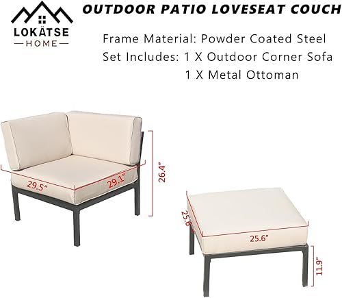 Miniatura 3 de LOKATSE HOME Sofá de esquina y sin brazos de 2 piezas, muebles de exterior, sofá seccional para patio