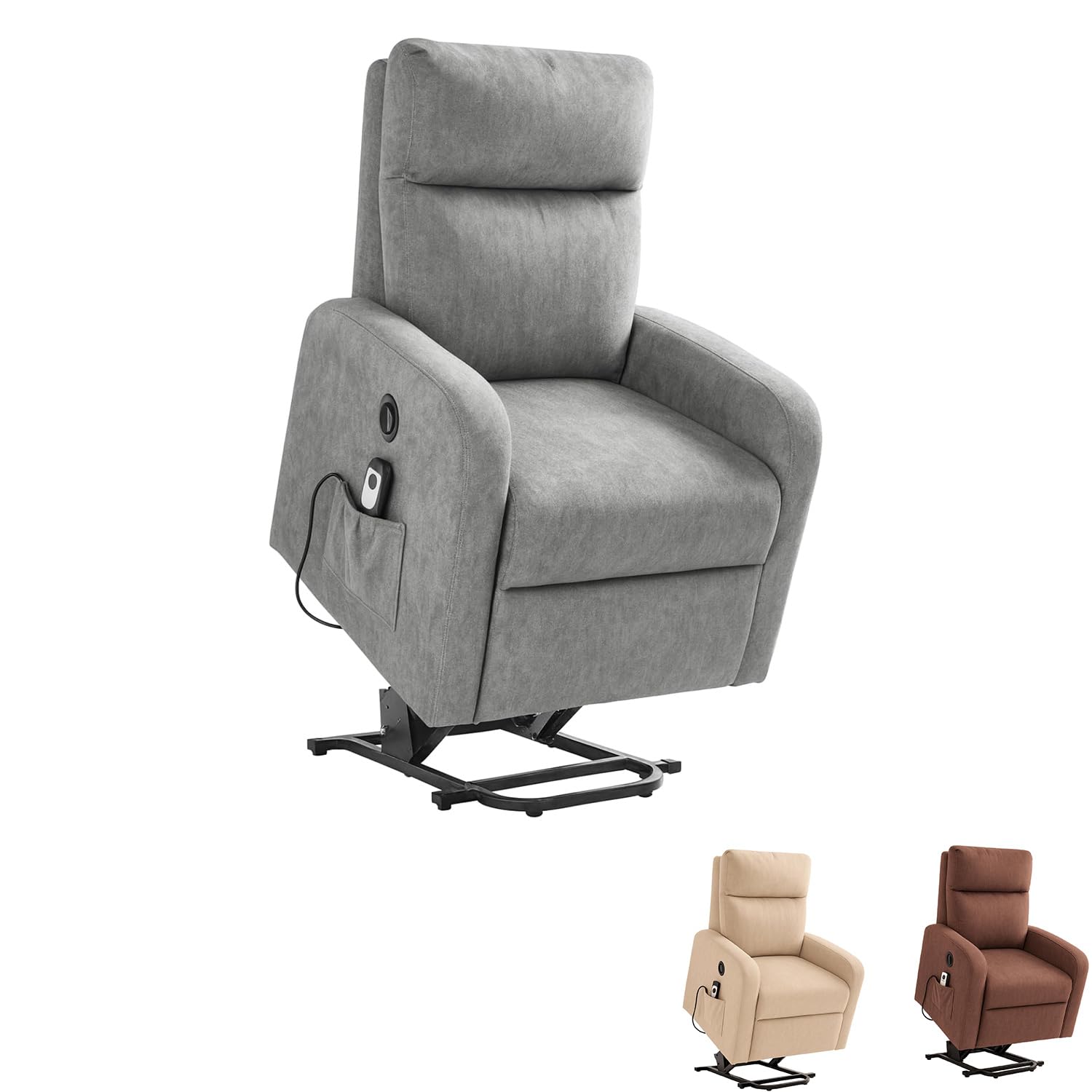 PALUPLUS Poltrona Dynamica Motorizzata Reclinabile e Massaggiante, Misura 74x77x110 cm, Poltrona in Tessuto Traspirante con Poggiapiedi, Alzapersona Automatica e 2 Ruote, Design Elegante -40 (Grigio)