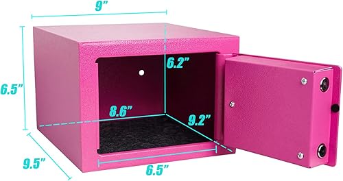 Miniatura 3 de Luwint Caja de seguridad pequeña de acero con llave, uso doméstico general, 9.5 x 9 x 6.5 pulgadas (rosa)