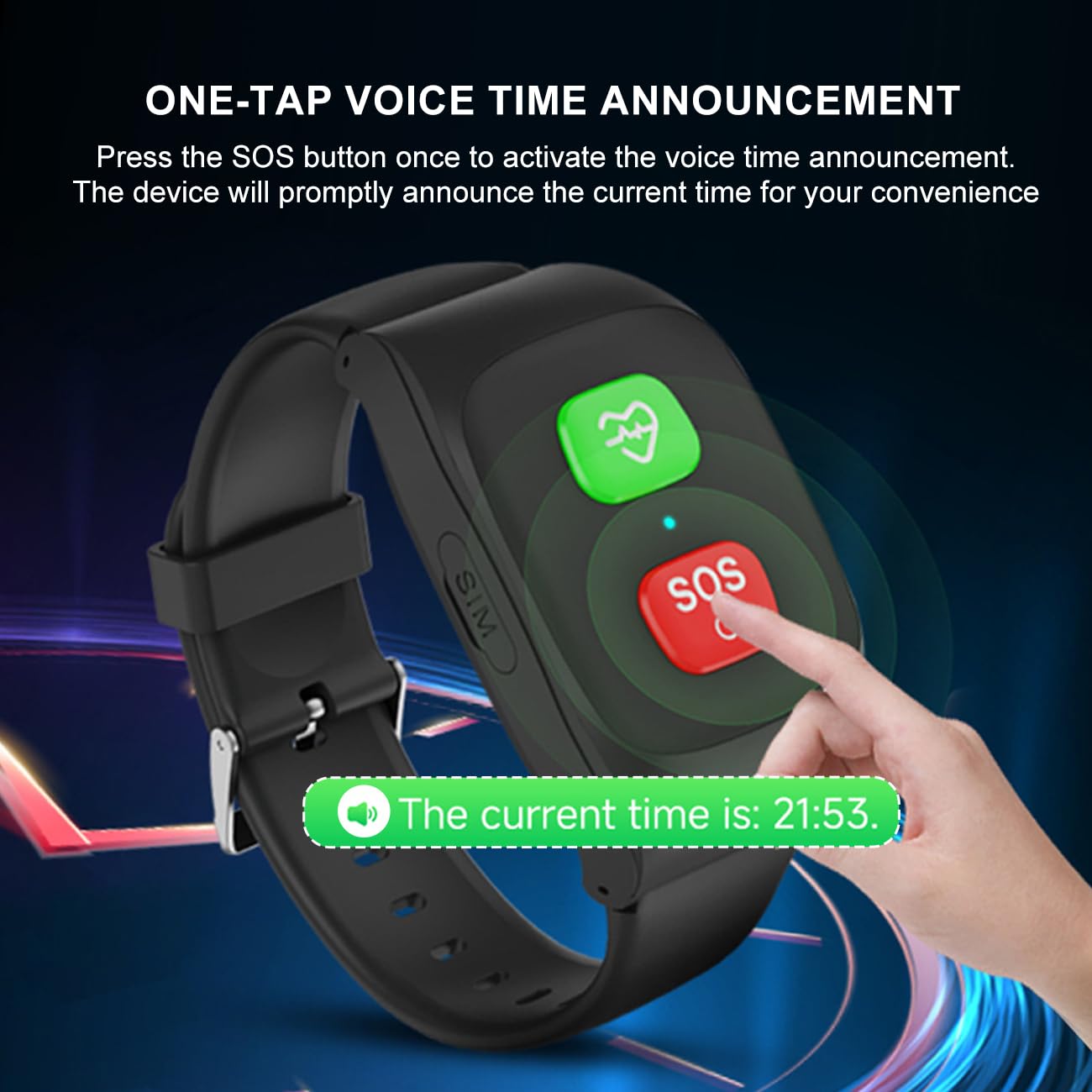 Bracciale Salvavita Anziani Personale Orologio SOS Anziani Anticaduta Rilevamento Cadute Localizzazione Bracciale GPS Notifica di Caduta per Smartphone Black,5.8 * 3.5 * 1.8cm