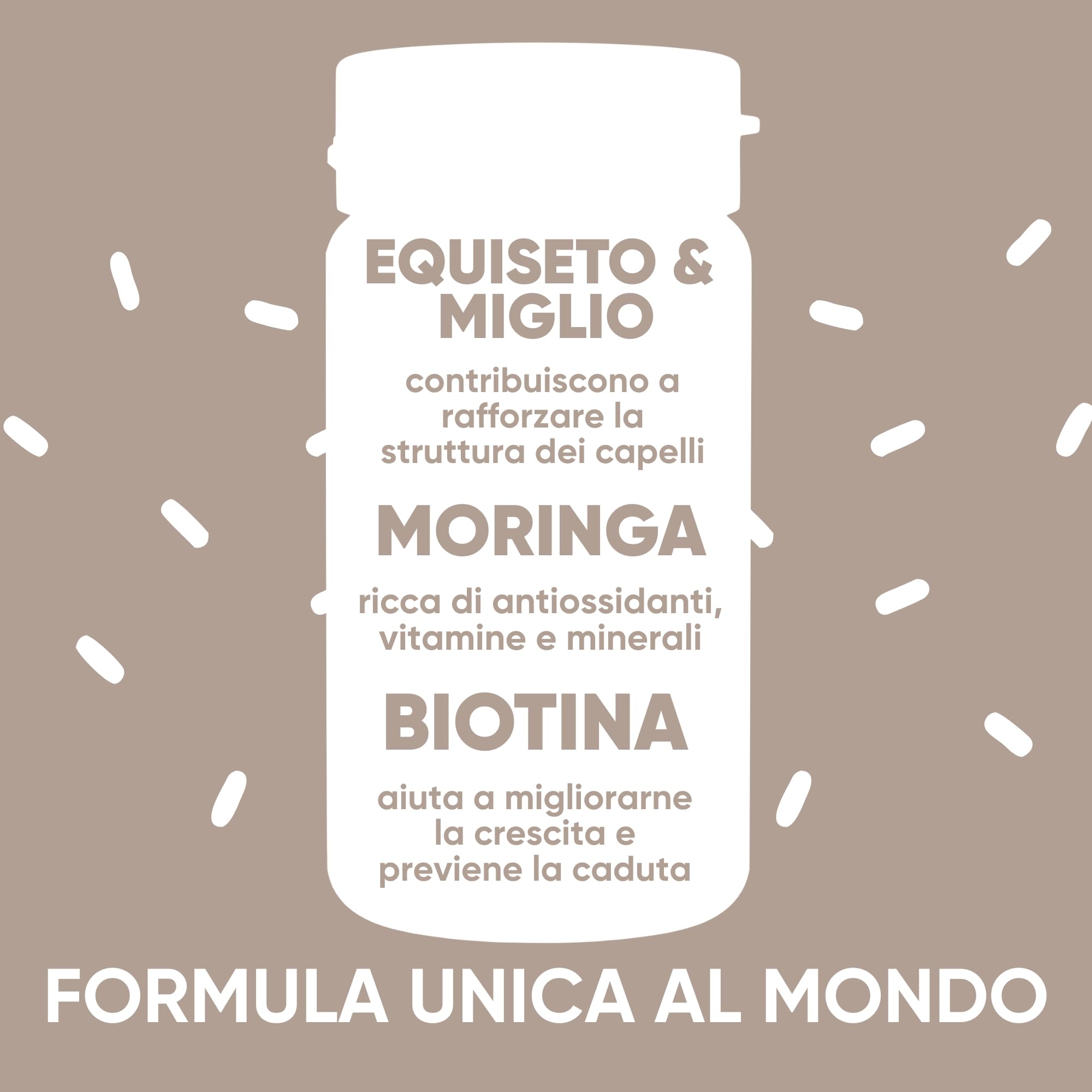 Integratore Biotina Capelli con Moringa, Equiseto, Miglio, Zinco, Cistina, Metionina | Hair Vitamins MIX UNICO | Integratore Anticaduta Capelli Donna e Uomo | 60 Capsule Made in Italy | RedMoringa