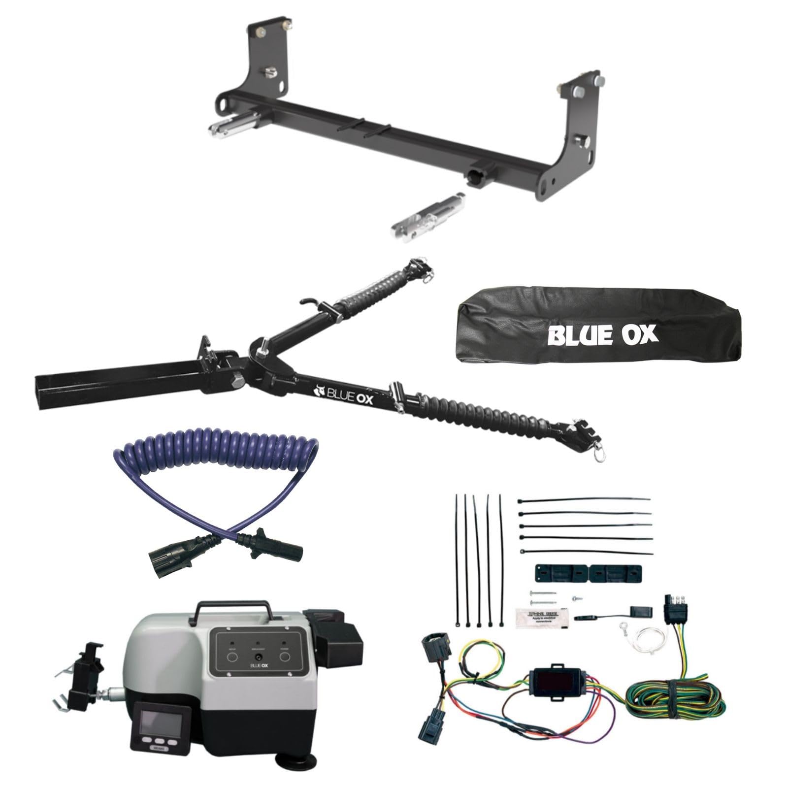 Blue Ox Alpha Tow Bar & Baseplate Combo with Electrical Cable Extension, EZ Light Wiring & Patriot Flat Tow Brake fits 2007 2018 Wrangler JK | Includes TrendsAuto Decal