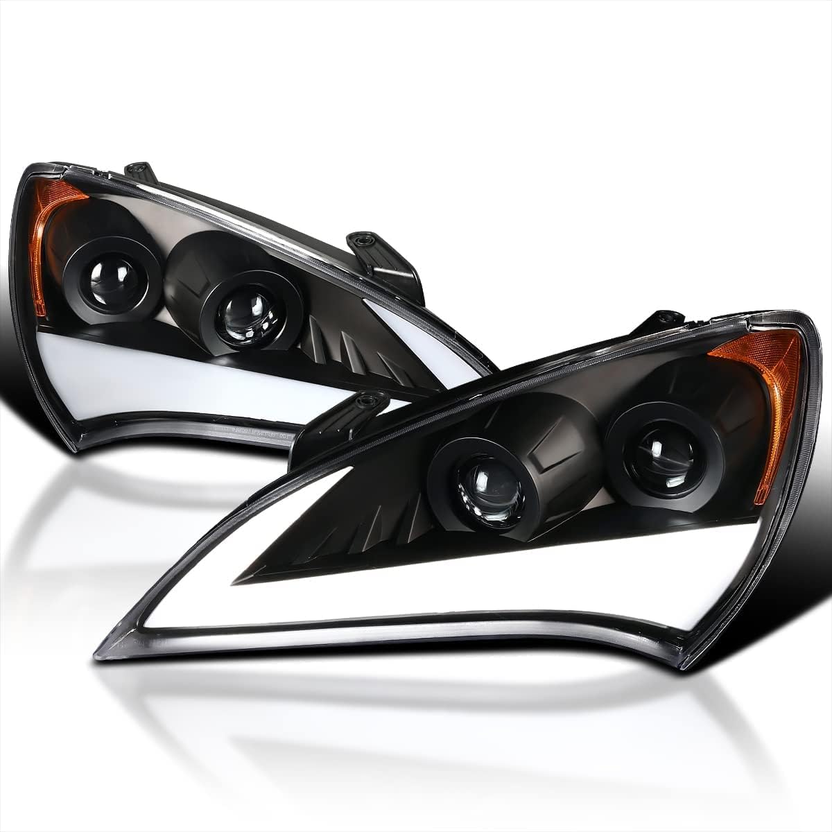 Clear Lens Black Bezel Housing DRL LED Sequential Turn Signal Light Bar Projector Headlights Made For and Compatible With Genesis 2 Door 2Dr Coupe 2010-2012