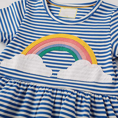 Image of Girls Cotton Long Sleeve Casual Cartoon Appliques Striped Jersey Dresses