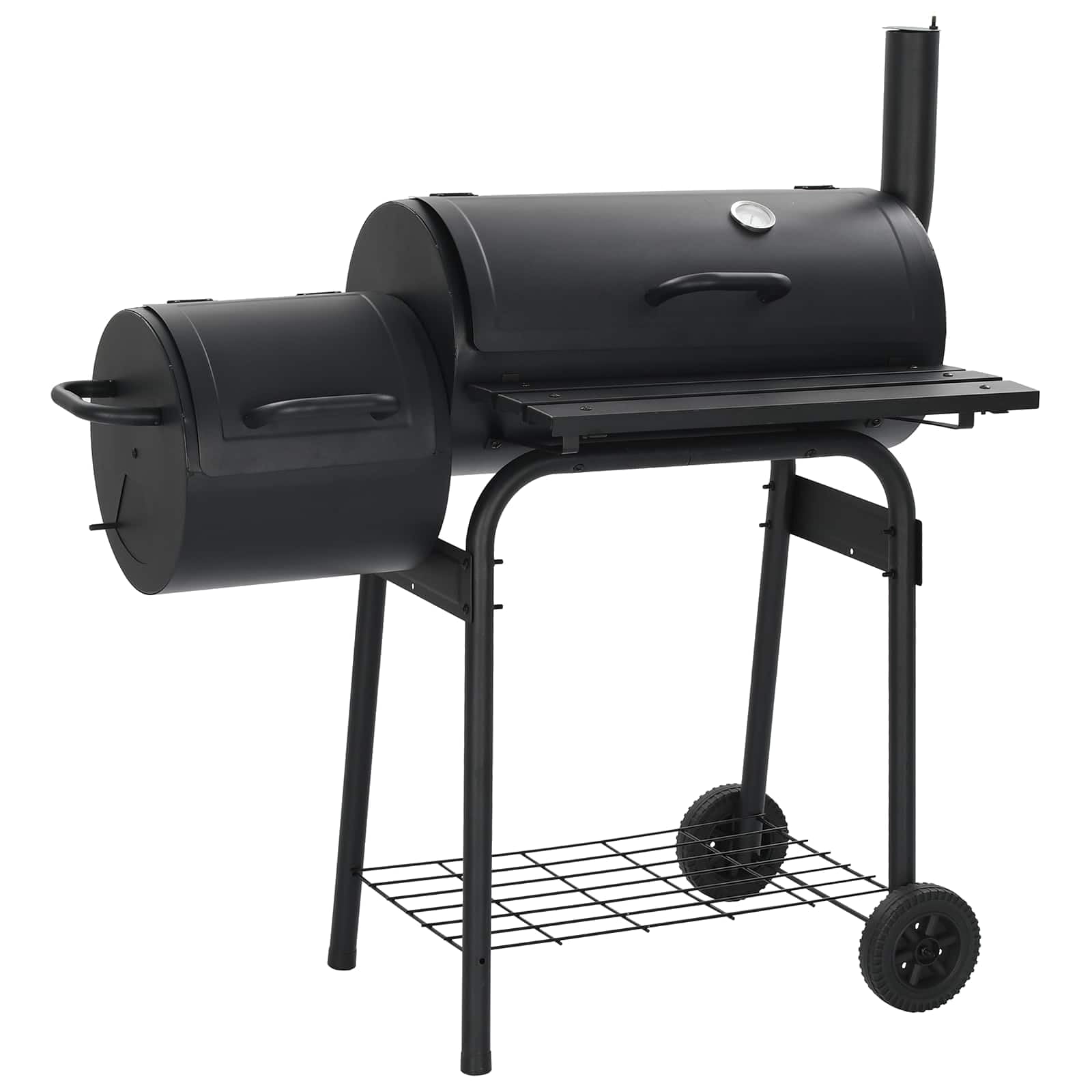 Outdoor Grill 103 x 60 x 113 cm Stahl Schwarz | Wetterfester Stahl, Edelstahl, verchromte Kochgitter, Kohlegrill mit Thermometer, Rauchabzug