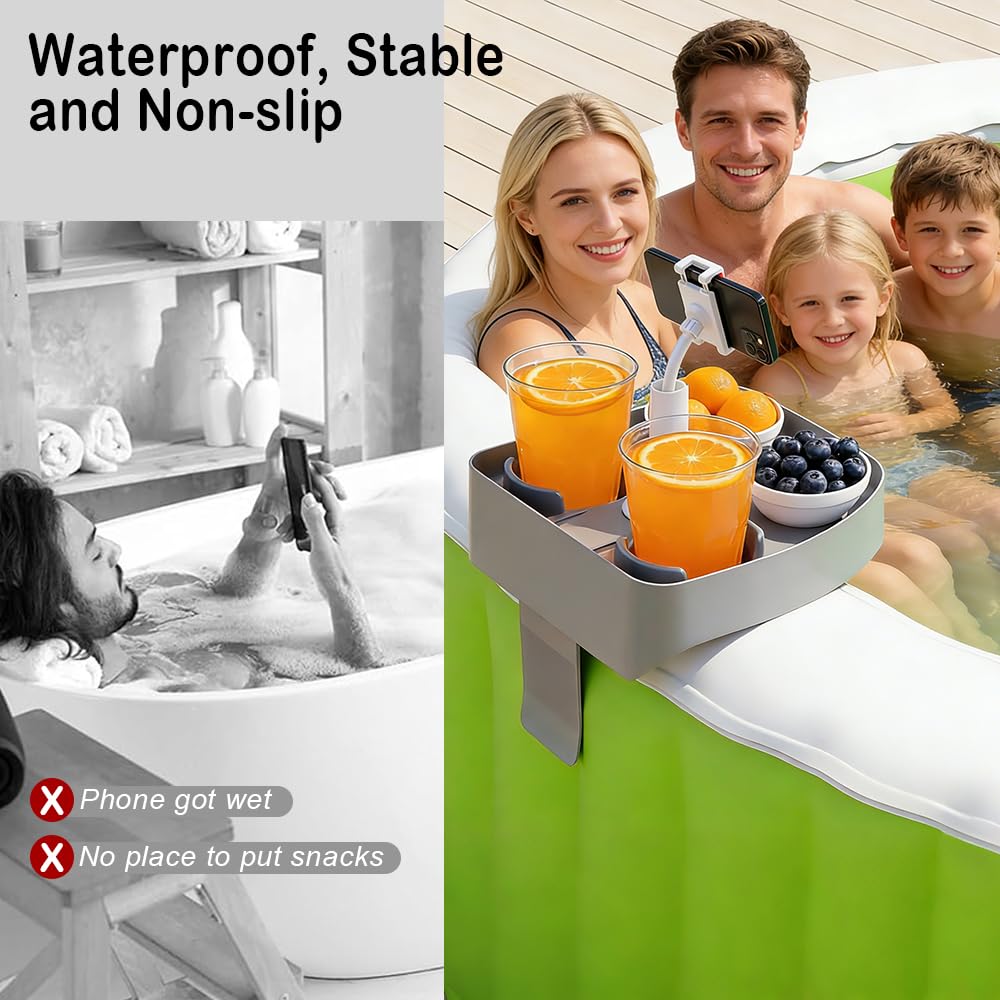 Whirlpool-Tischtablett mit verstellbarem Telefonhalter, Badewannentischtablett, Whirlpool-Zubehör für aufblasbare Wanne und Pool