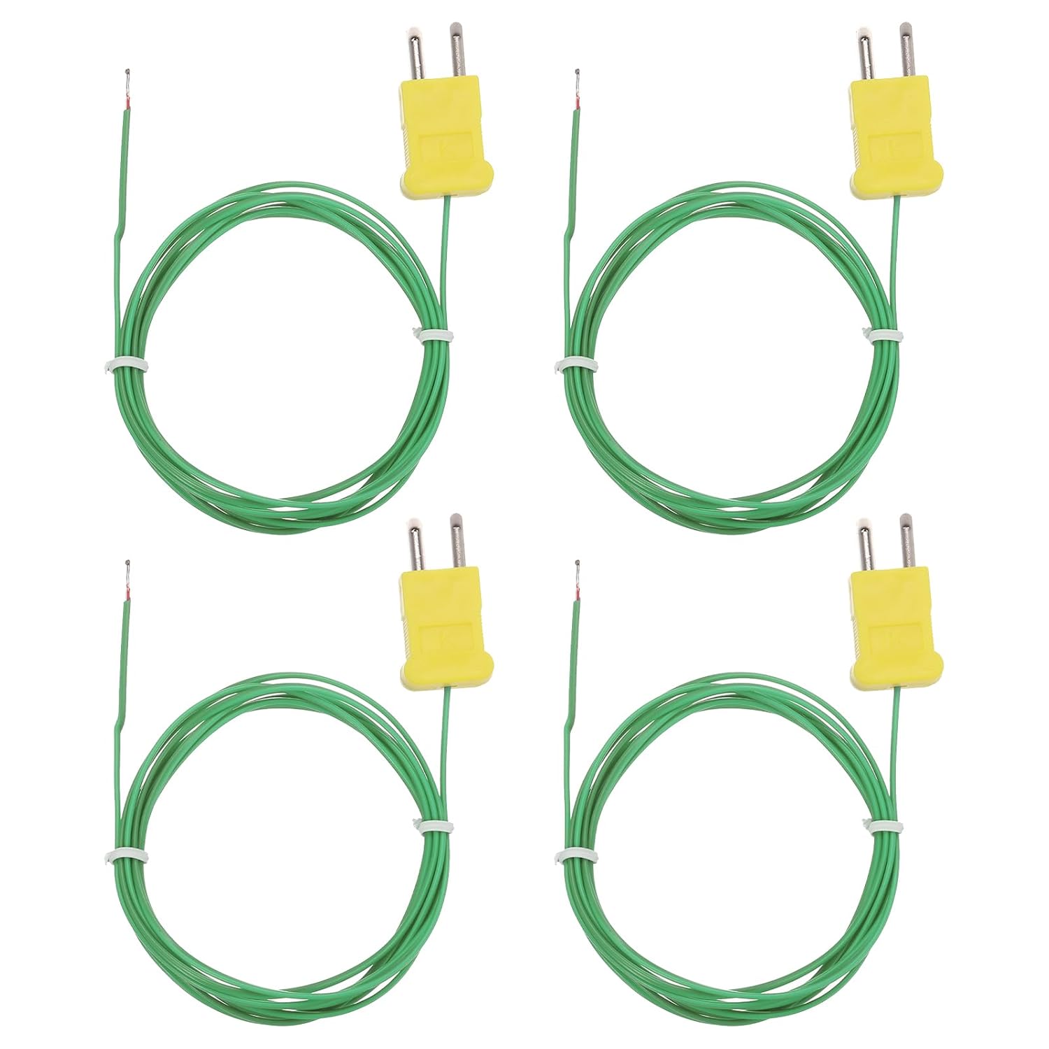 MECCANIXITY 4pcs K Type Thermocouple Probe Mini Connector Temperature Sensor Universal for TM-902C TES1310 Thermometer, 0-220C 4.9ft Green