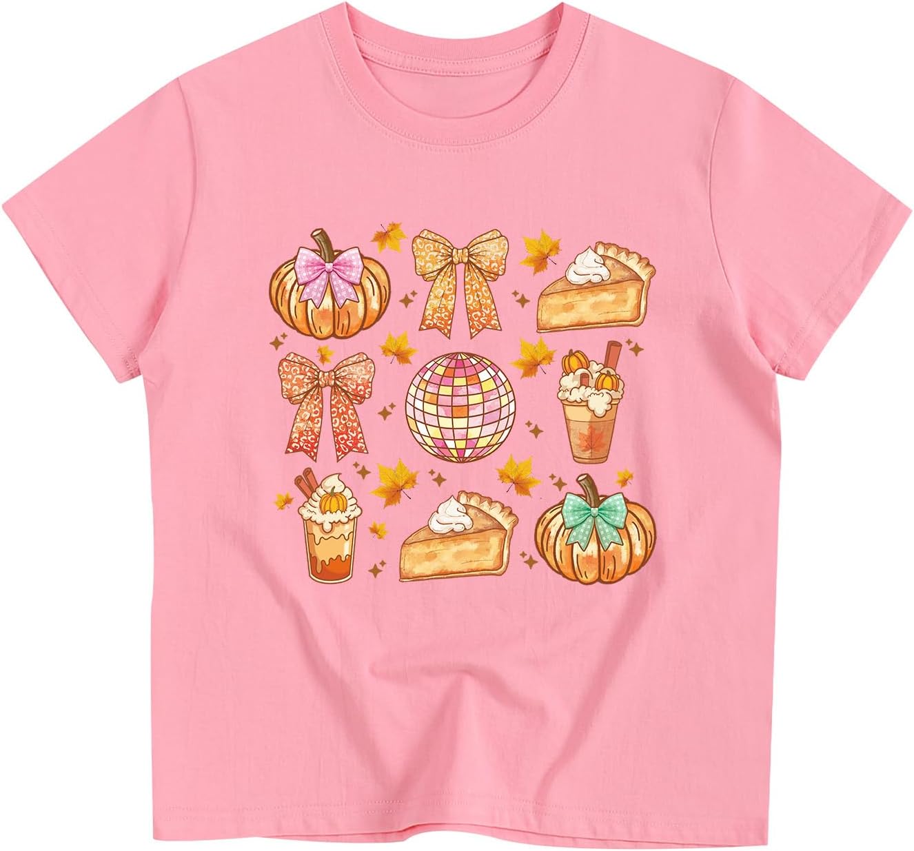Thanksgiving Tshirts Kids Girl Fall Turkey Pumpkin Bow Shirt Cotton Short Sleeve Tee 2-12 Years