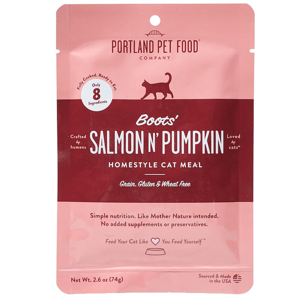 Portland Pet Food Company Boot\'s Salmon N\' Pumpkin Cat Meal, Gluten Free, 2.6 Ounce (Pack of 12)