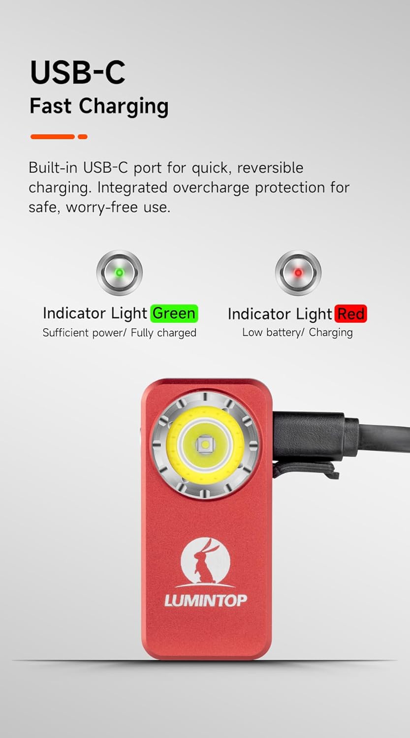 F01 Compact Triple Light Source Clip-on Flashlight, 1200 Lumens with Flood, Spot, and Red Light, USB-C Rechargeable, IPX8 Waterproof