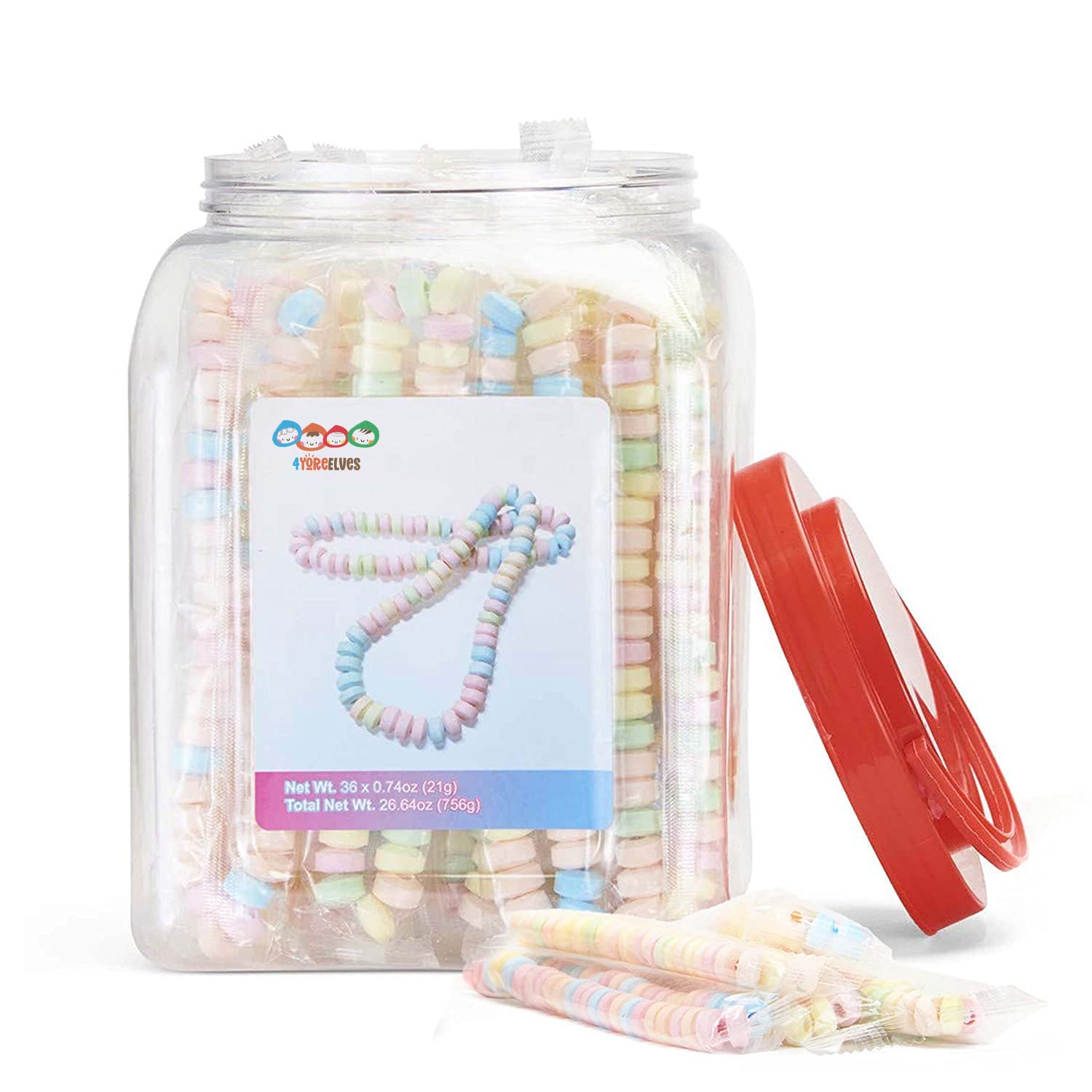 36 Individually Wrapped Candy Necklaces, Candy Necklace Choker, Retro Candy Bulk, Hard Candy Individually Wrapped, Nostalgic Candy Jewelry, Pastel Necklace Candy Tub, 36 count by 4YoreElves
