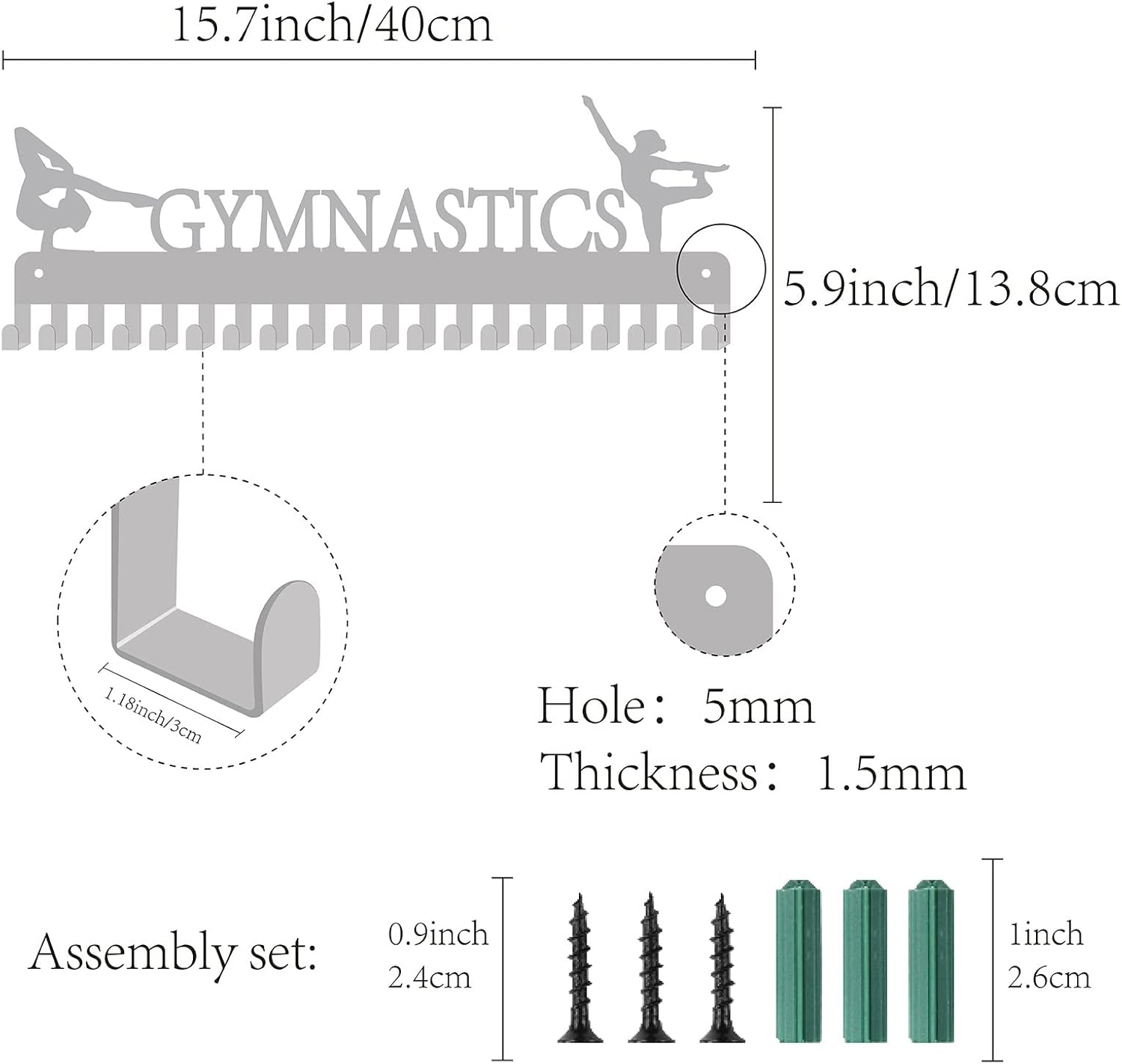 CREATCABIN Gymnastics Medal Holder Display Gymnast Medal Hanger Sports Awards Stand Wall Rack Mount Decor Stainless Steel Metal Hanging for Athletes Home Badge 20 Hooks Storage Over 60 Medals, Silver
