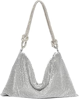 Rhinestone Purses For Women, 13.4x6.3 Inch Rhinestone Hobo Bag For Women Chic Evening Handbag Shiny Purse, Evening Handbag Hobo Bag Shoulder Bag For Party Wedding Dinner Travel Vacation, Silver, Silver, 32 x 17 cm/13.4 x 6.3inch