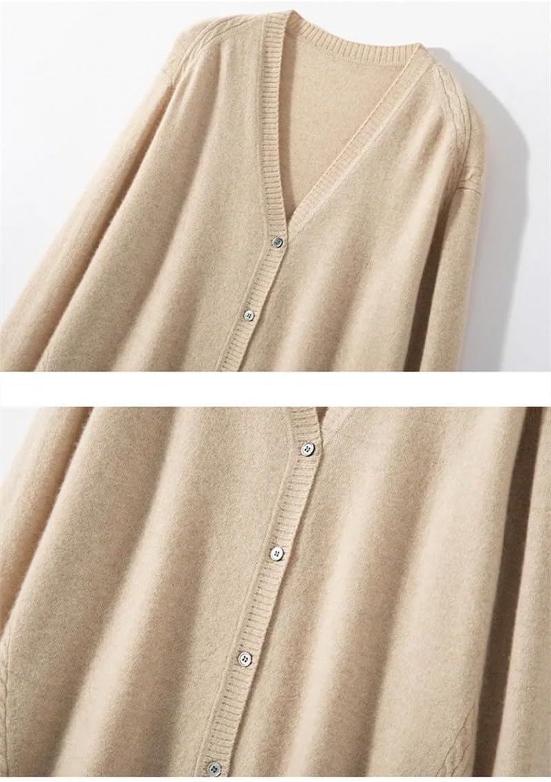 Women's Short Cashmere Sweater Cardigan Long Sleeve V-Neck Versatile Loose Knit Jumpers