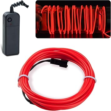 lychee 15ft EL Wire Neon Glowing Strobing Electroluminescent Light El Wire for Parties, Halloween Decoration Red
