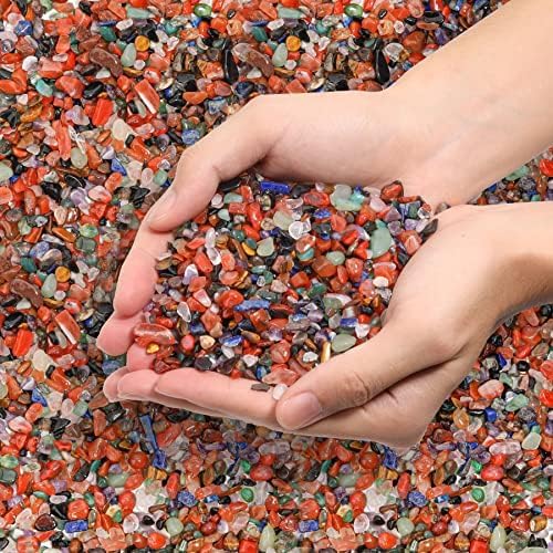 T4U Decorative Stones Gravel 450g (1 lb), Stone for Plant Succulent Pot, Small Irregular Polished Tumbled Chips Mixed Color, Crushed Crystals for Craft Aquarium Garden Vase Fish Tank DIY - Agate Stone