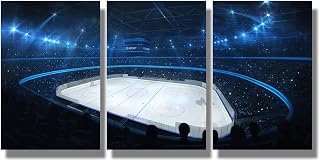 LSIUHWUWI Ice Hockey Stadium Poster Wall Decor for Living Room Painting 3 Piece Canvas Stadium with Spotlights and Crowd of Fans Wall Art Picture for Home Poster Framed Ready to Hang 36''Wx12''H